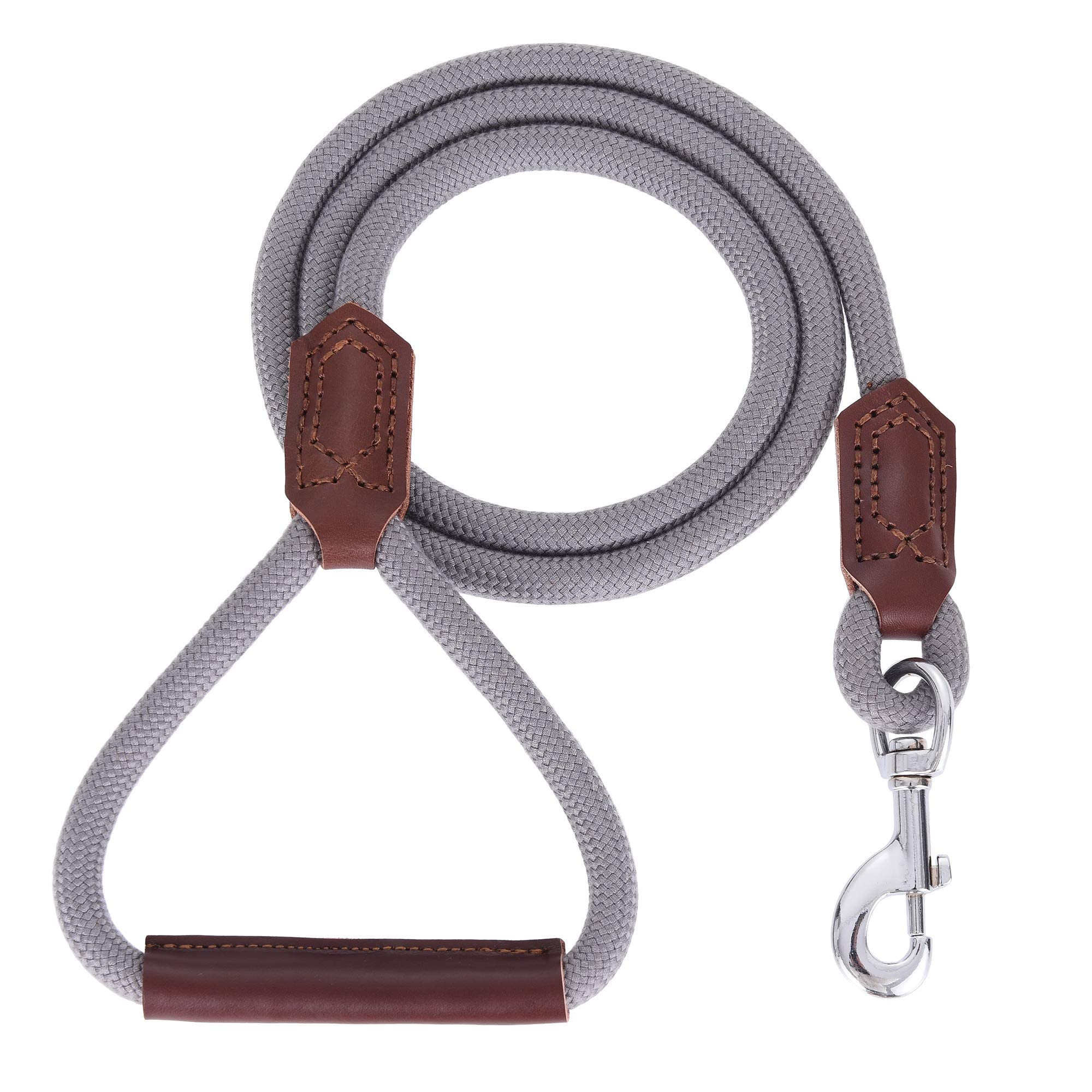 Mile High Life | Premium Leather Dog Leash | Strong Rope Leash | Leather Handle | Zinc Alloy Strong Clasp | Small Medium Large Dogs | 4/5/6 Feet(Gray, 72 Inch (Pack Of 1))