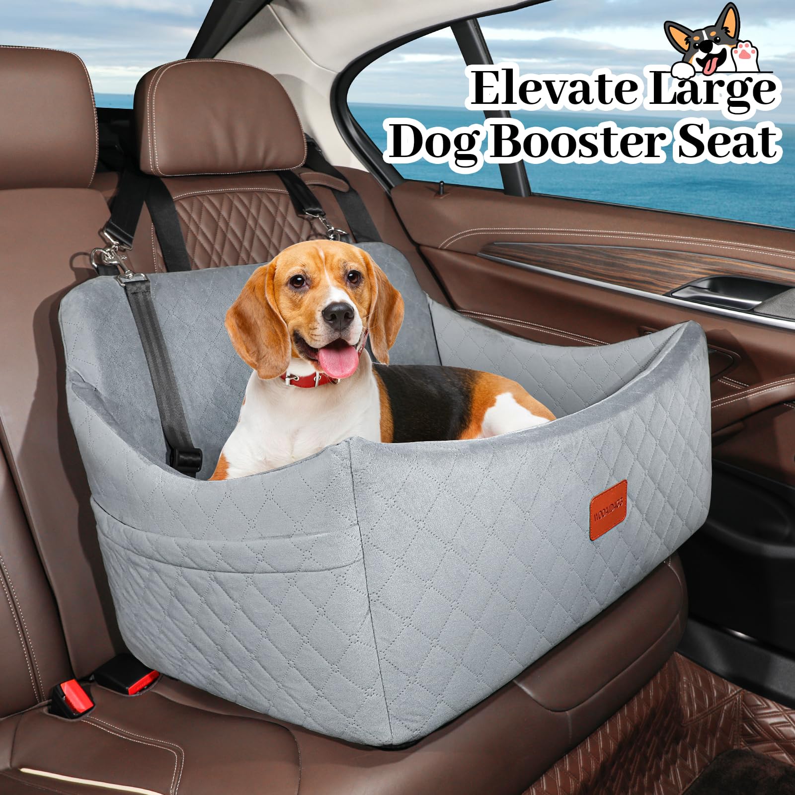 Wooaidagg Dog Car Seat for Medium & Large Dogs Up to 55lbs, Memory Foam Cushion, Washable Cover, Safety Straps & Non-Slip Base(G