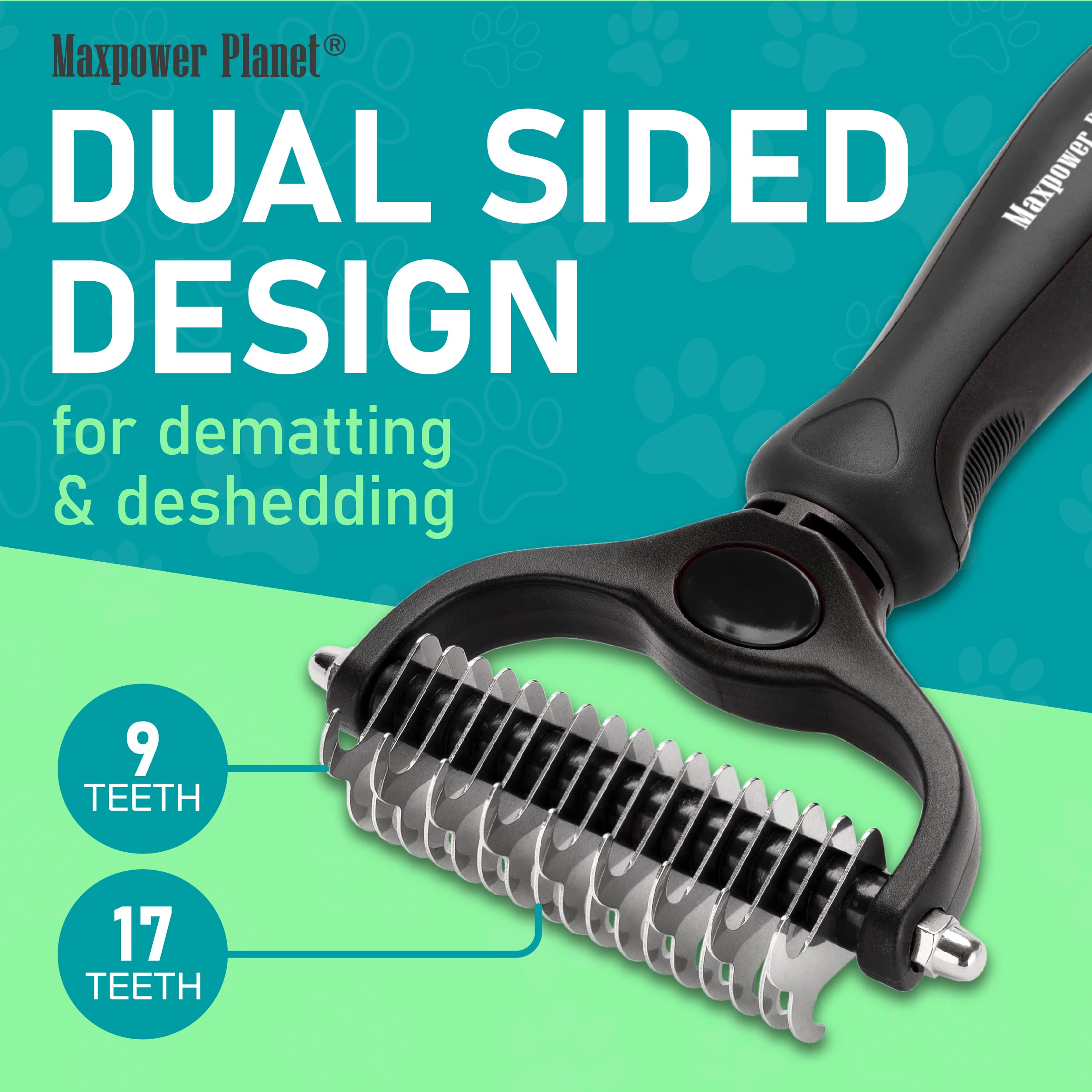 Maxpower Planet Pet Grooming Brush - Double Sided Shedding, Dematting Undercoat Rake For Dogs, Cats - Extra Wide Dog Grooming Brush, Dog Brush For Shedding, Cat Brush, Reduce Shedding By 95%, Black