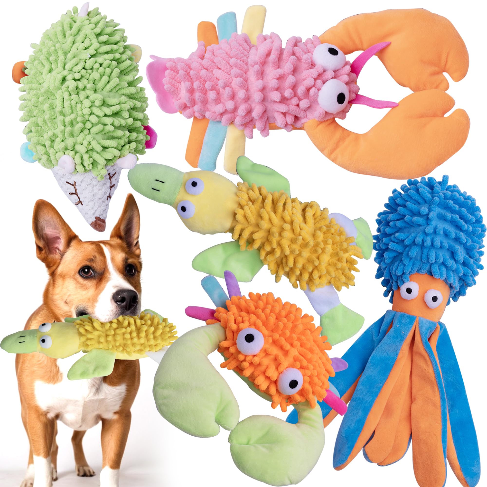 MIXCOTIA 5 Pack Dog Squeaky Toys Bulk Set,Puppy Teething Chew Pet Dog Toy for Large Medium Small Dogs,Soft Plush Stuffed Crinkle
