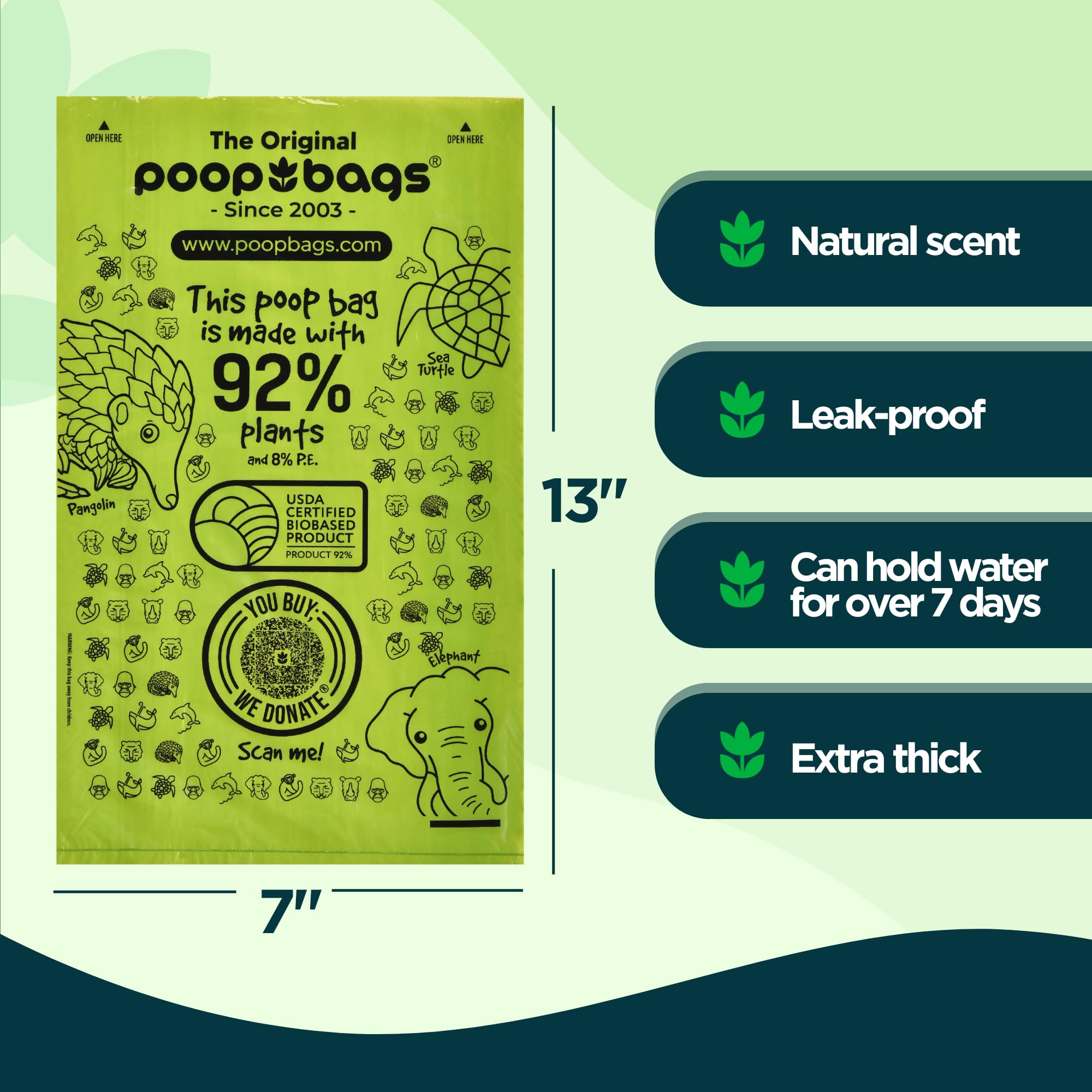 The Original Poop Bags - 92% Plant-Based Dog Waste Bags, Extra-Thick & Leakproof, Usda Certified Biobased, Unscented, 60 Bags (4