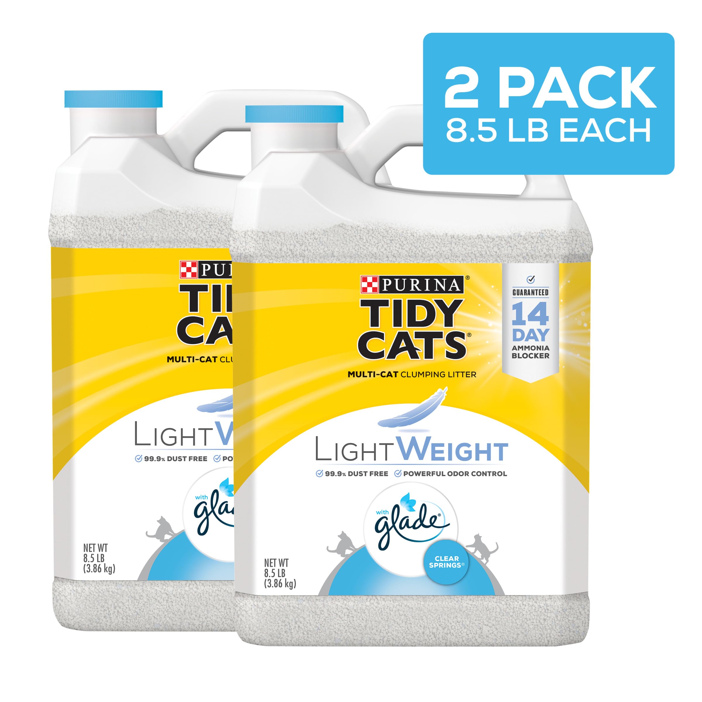 Purina Tidy Cats Low Dust Clumping Cat Litter, Lightweight Glade Clear Springs Multi Cat Litter - (2) 8.5 Lb. Jugs