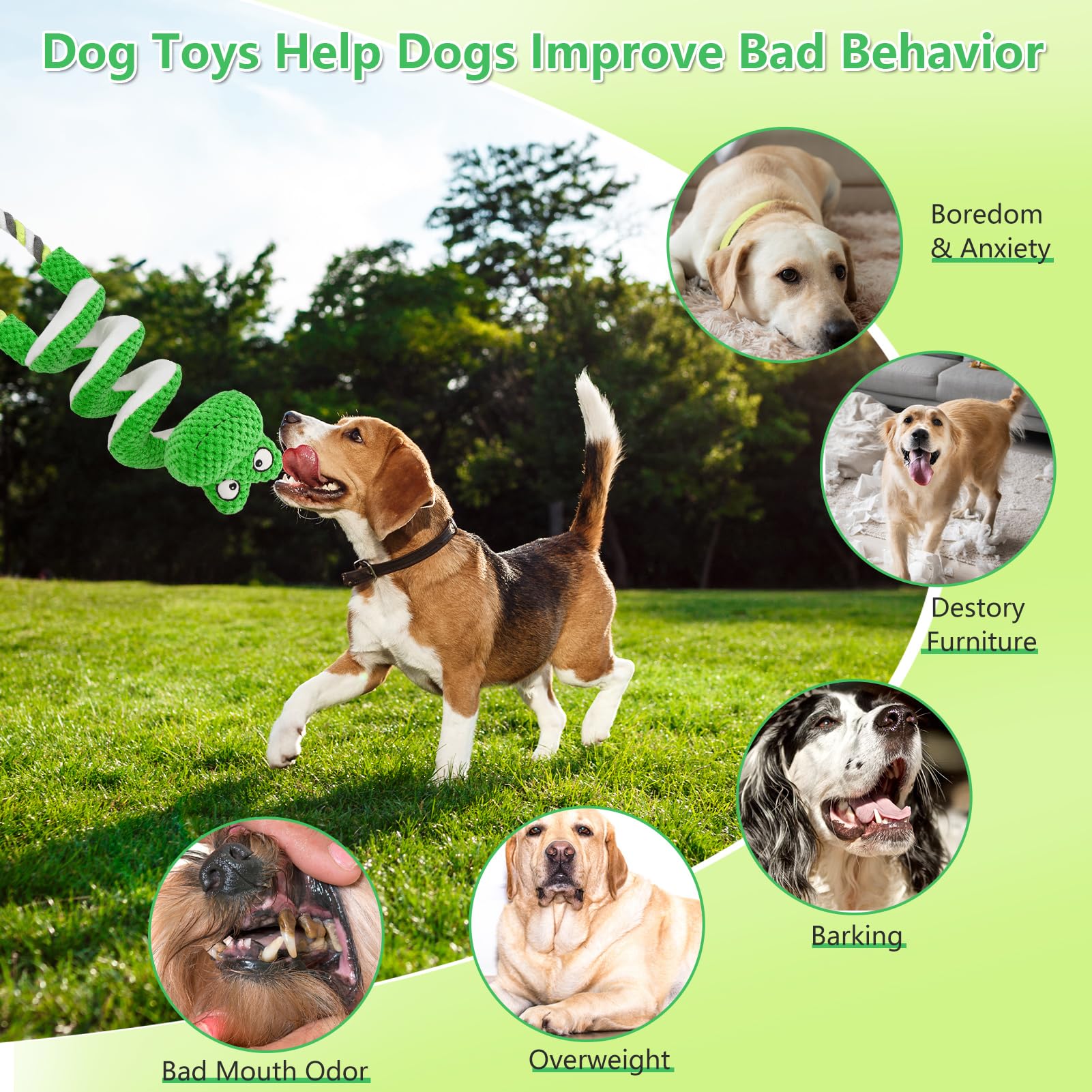 Letsmeet Interactive Squeaky Dog Toys With Pull Rope, Large Dog Tug Of War Toy, Plush Puppy Chew Toys For Dental Health, Great F