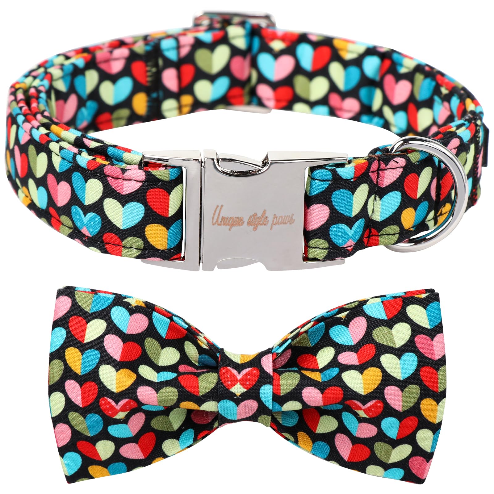 Unique Style Paws Valentine'S Dog Collar With Bow Colorful Heart Love Dog Collars For Small Medium Large Dog