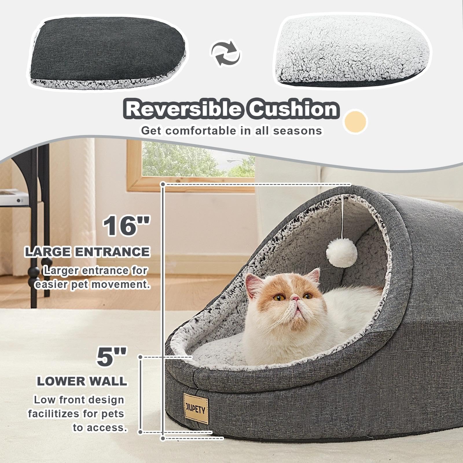 Jiupety Cute Cat Beds For Indoor Cats, Cat Cave Bed For Kittens, Burrowing Puppy Bed With Anti-Slip Bottom, Washable Removable C