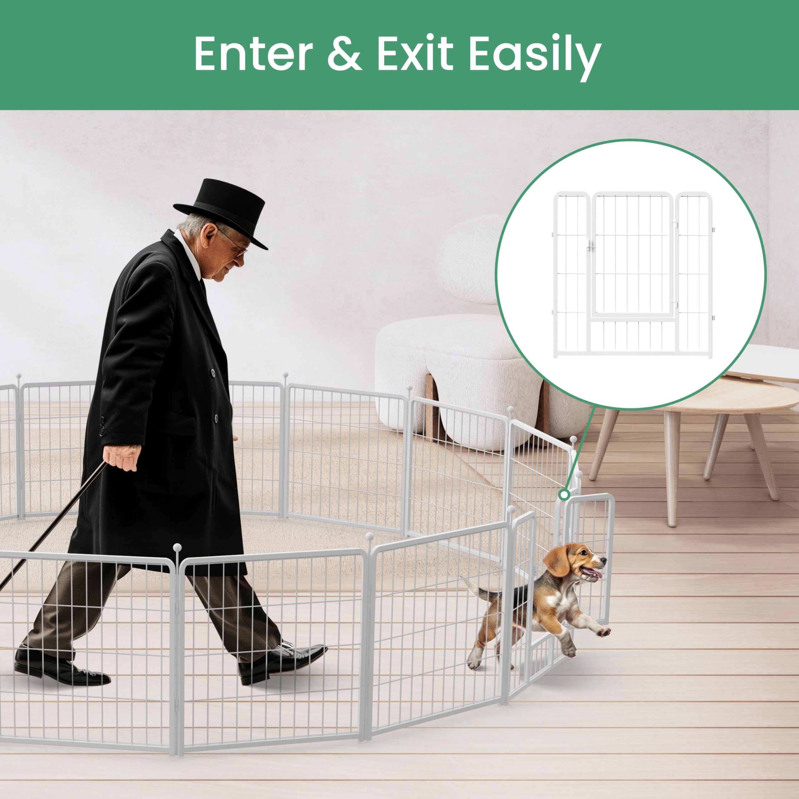 Simple Deluxe Dog Playpen, 24 Height 16 Panels Fence with Anti-Rust Coating, Metal Heavy Portable Foldable Dog Pen for Small/Med