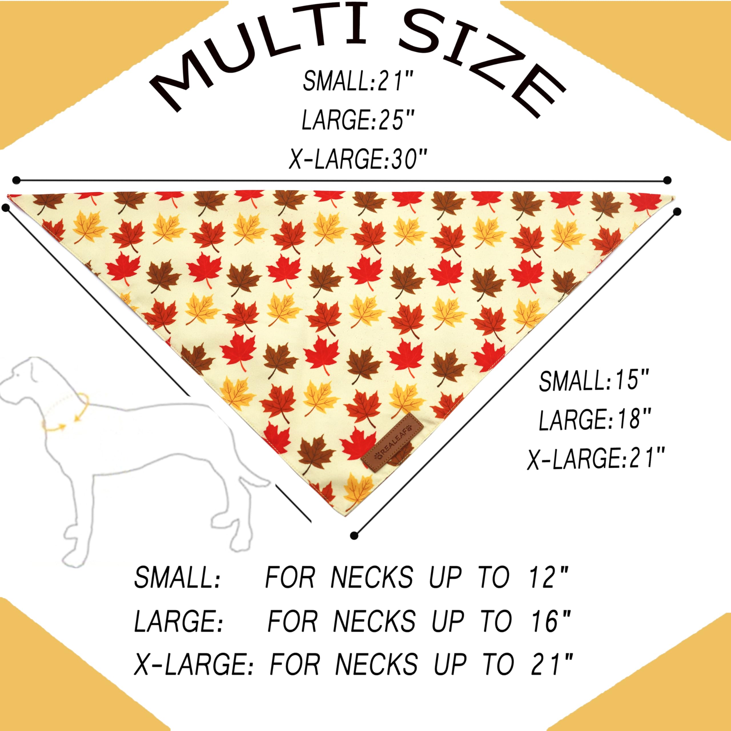 Realeaf Fall Dog Bandanas 2 Pack, Orange Pumpkin And Leaf Print Pet Scarf For Boy And Girl, Premium Durable Fabric, Holiday Band