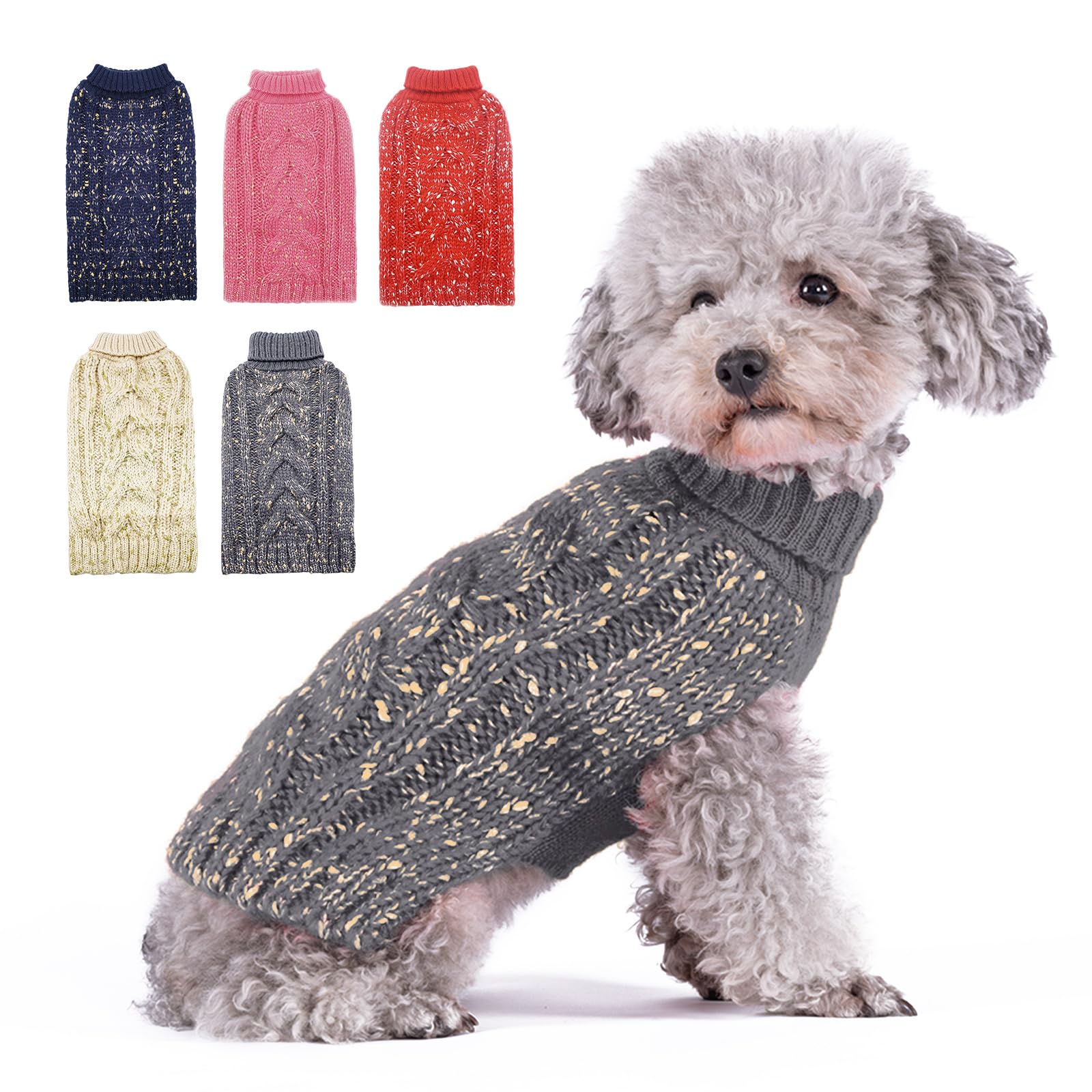 Kyeese Dog Sweater For Small Medium Dogs Knit Pullover Doggie Sweater Warm Pet Sweater For Fall Winter With Golden Yarn Decors Grey