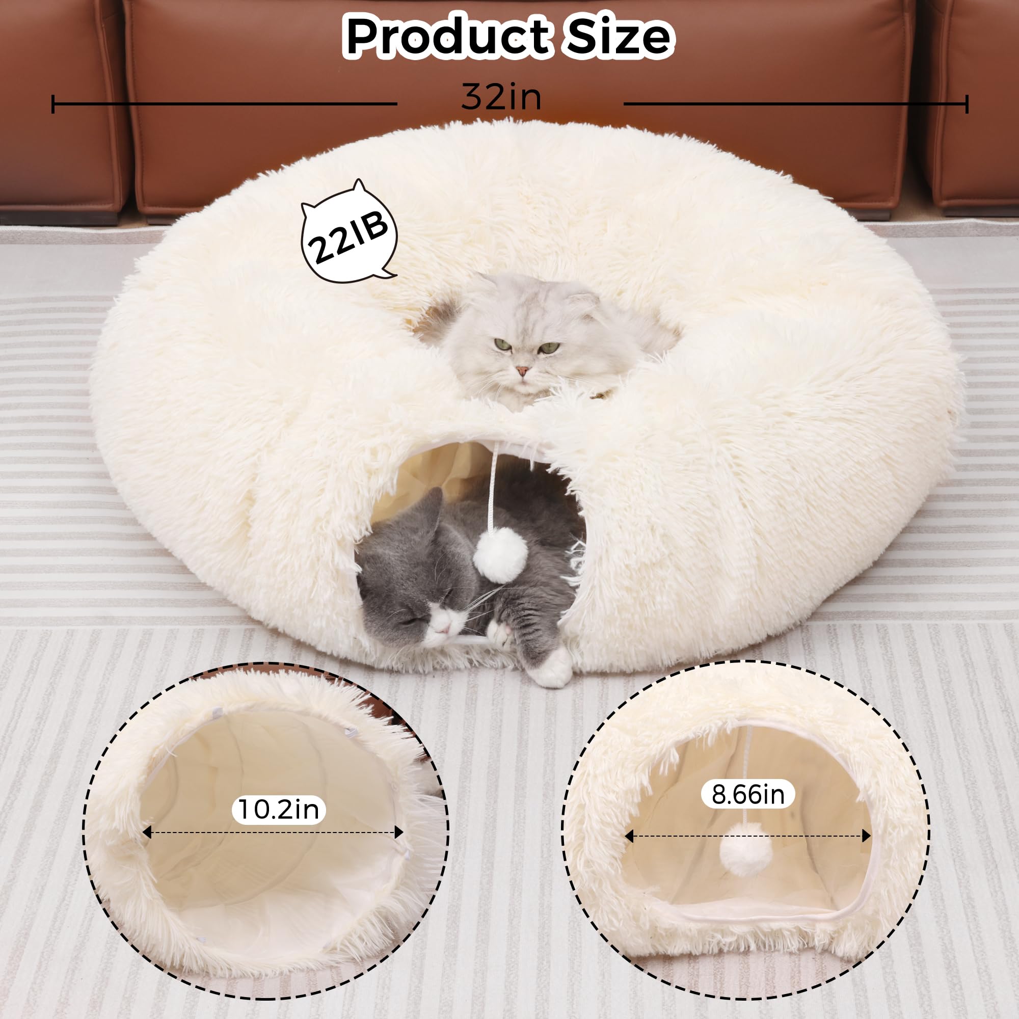 Yuyafn Plush Cat Tunnel With Cat Bed For Indoor Cats, Multifunctional Cat Donut Tunnel For Small Medium Large Cats Kitten Rabbit