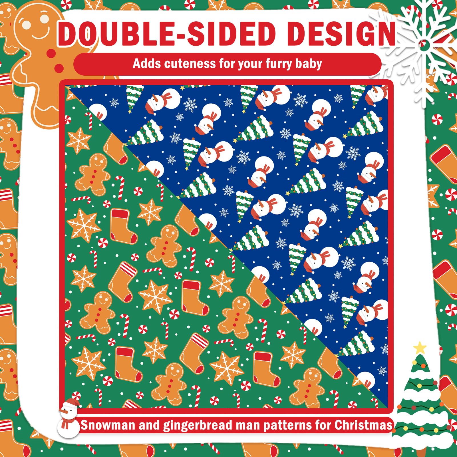 Scenereal Christmas Dog Bandanas 2 Pack, Puppy Snowman Xmas Triangle Bibs Handkerchief, Reversible Holiday Dog Bandana For Boy A