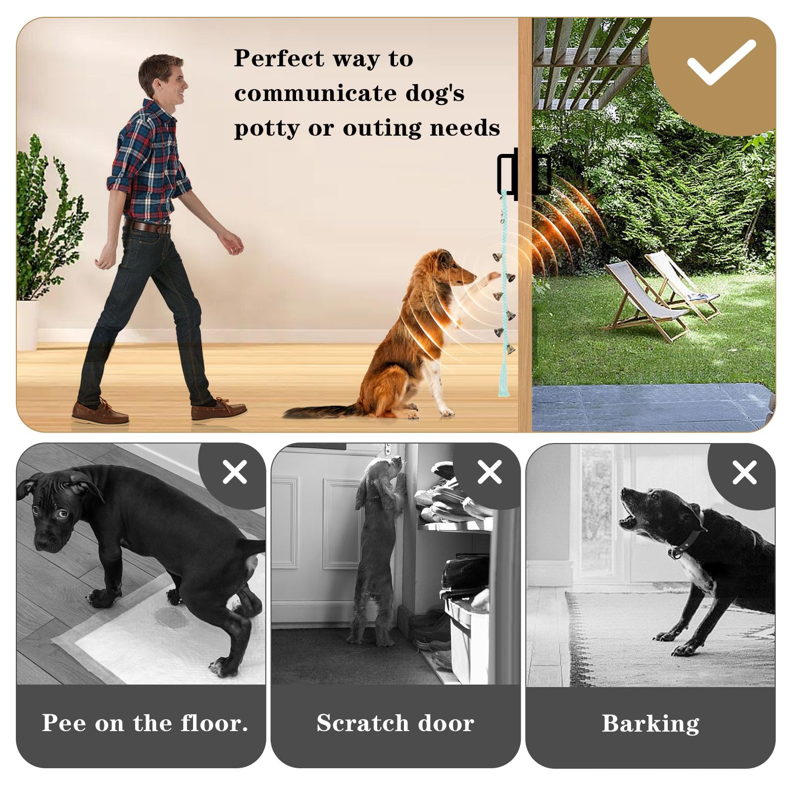 Dog Bell For Door Potty Training, Cotton Handwoven Dog Doorbell With 6 Extra Loud Bells For Dog Training, Adjustable Hanging Doo