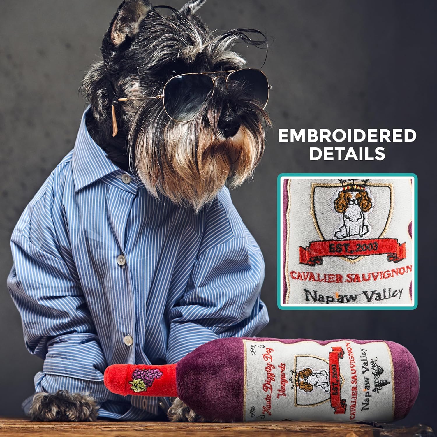 Haute Diggity Dog Cavalier Sauvignon, Plush Designer Dog Toys with Interactive Squeaker, Stimulating Pet Enrichment, Machine-Was