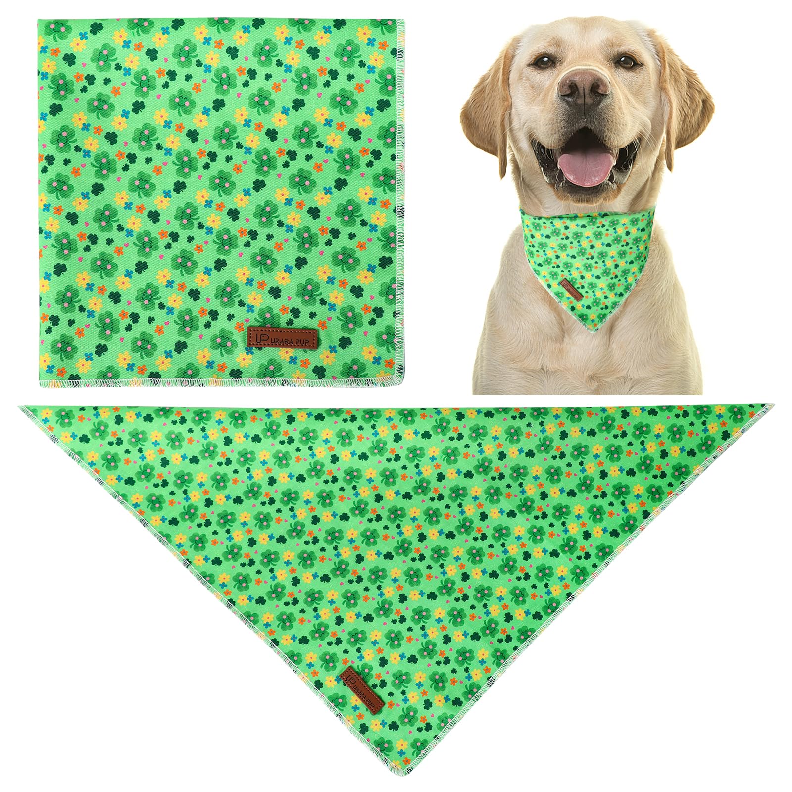 Up Urara Pup St. Patrick'S Dog Bandana, Shamrock Triangle Bid Scarf For Small Medium Dog, Cotton Pet Kerchief For Girl Boy Dogs