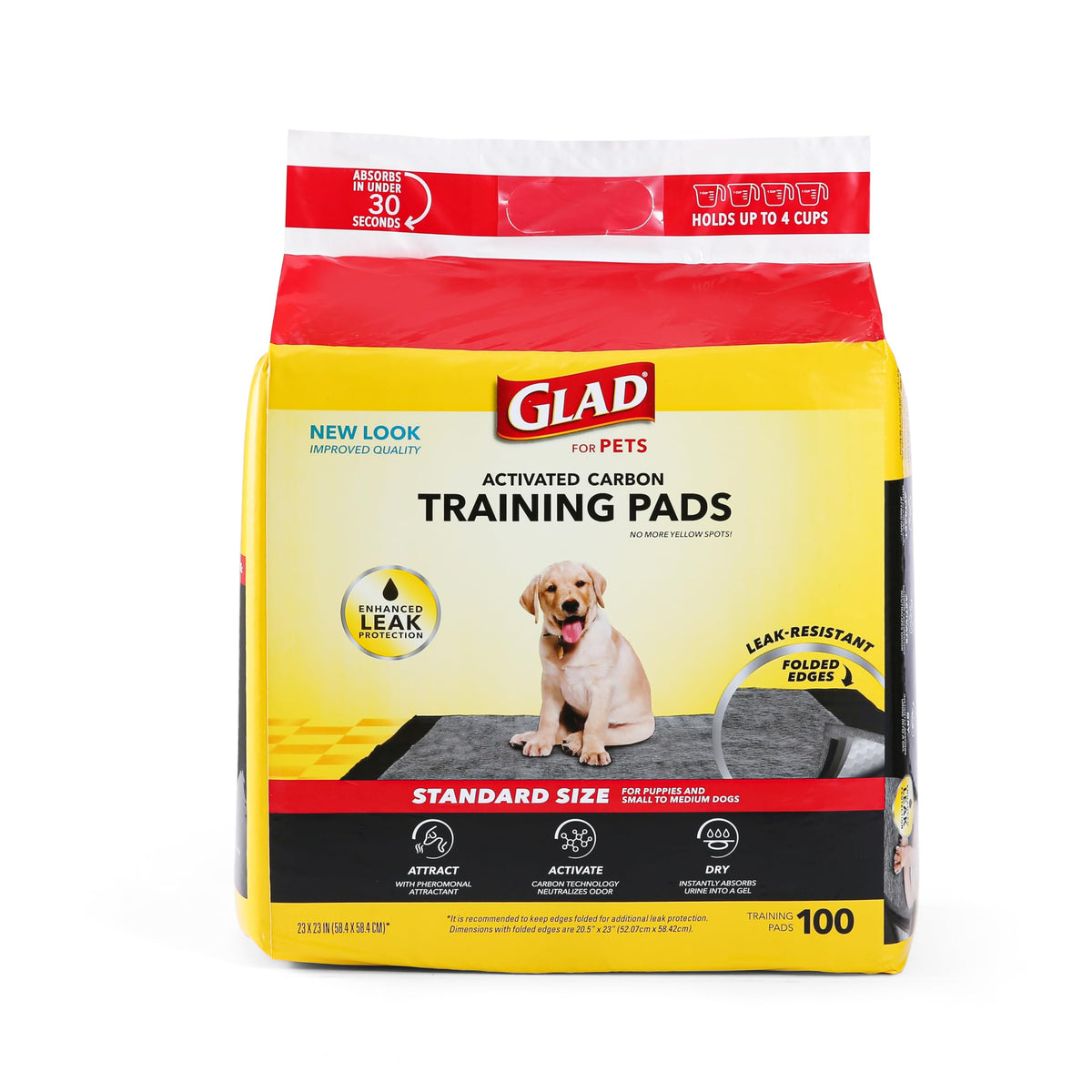 Glad For Pets Black Charcoal Training Pads For Dogs, 23' X 23' - Super Absorbent & Odor Neutralizing Dog Potty Pads, Leak-Resistant Puppy Pee Pads, Pheromone Attractant For Easy Training, Pack Of 100