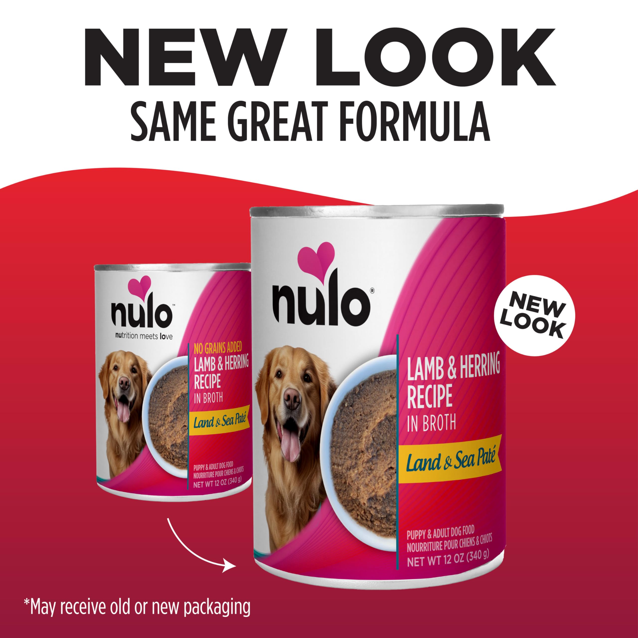 Nulo Land & Sea for Adult Dogs & Puppies Lamb & Herring Recipe in Broth 12 Ounce Cans, Pack of 5