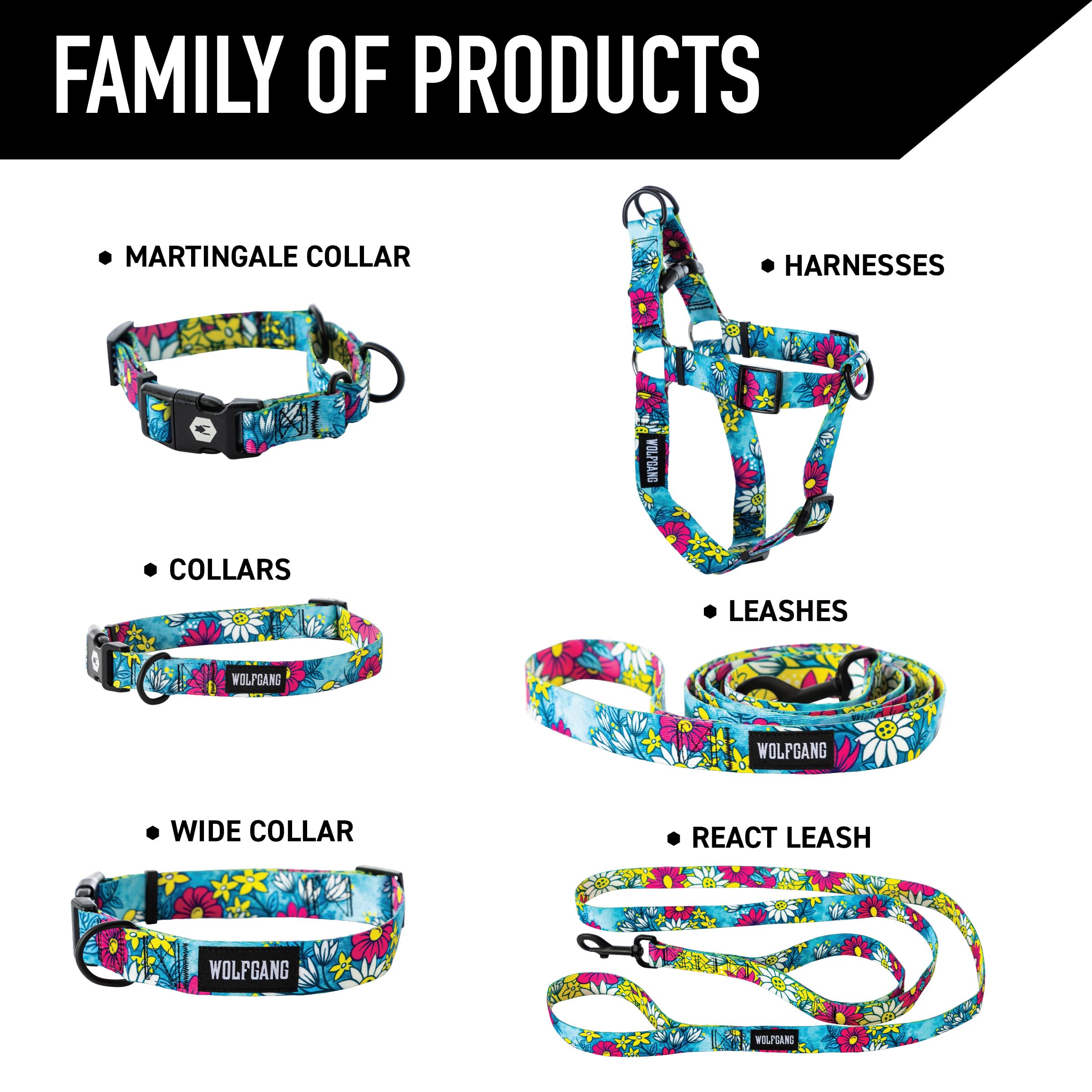 Wolfgang Heavy Duty Adjustable Dog Harness, Pull-Tested for Walking & Training, LazyDaisy Print, Medium