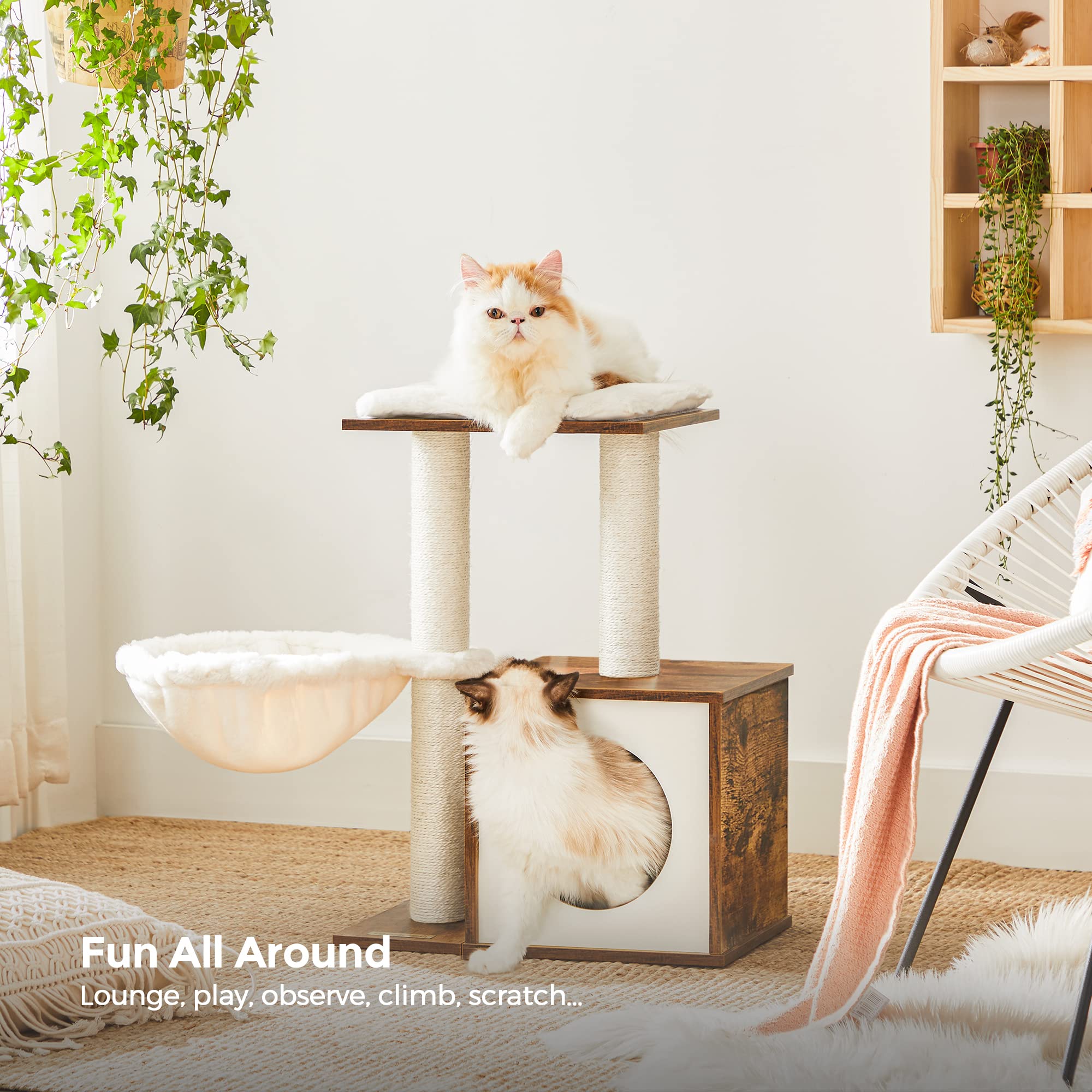 FEANDREA WoodyWonders Small Cat Tree for Kittens, Modern Cat Tower for Indoor Cats, Cat Condo with Scratching Posts, Removable W