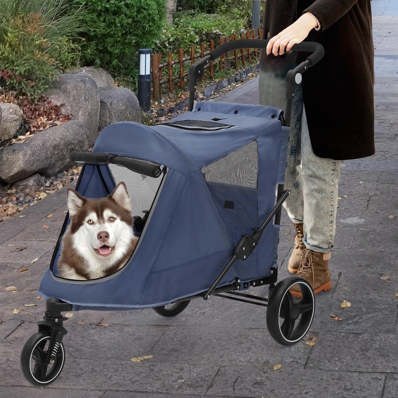Athena Collection 3 Wheels Pet Stroller Fabric Dog Cart Dog Stroller For Large Dogs 55 Lbs Pet Stroller With Mesh Windows, Zippe