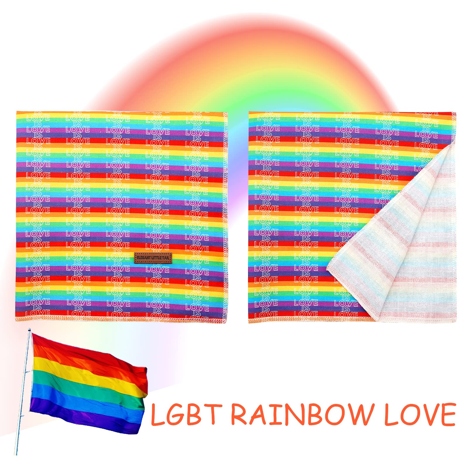 Elegant Rainbow Dog Bandana, 1Pc Washable Scarf Lgbt Female Or Male Square Kerchief Adjustable Pet Bandana For Medium Large Dogs