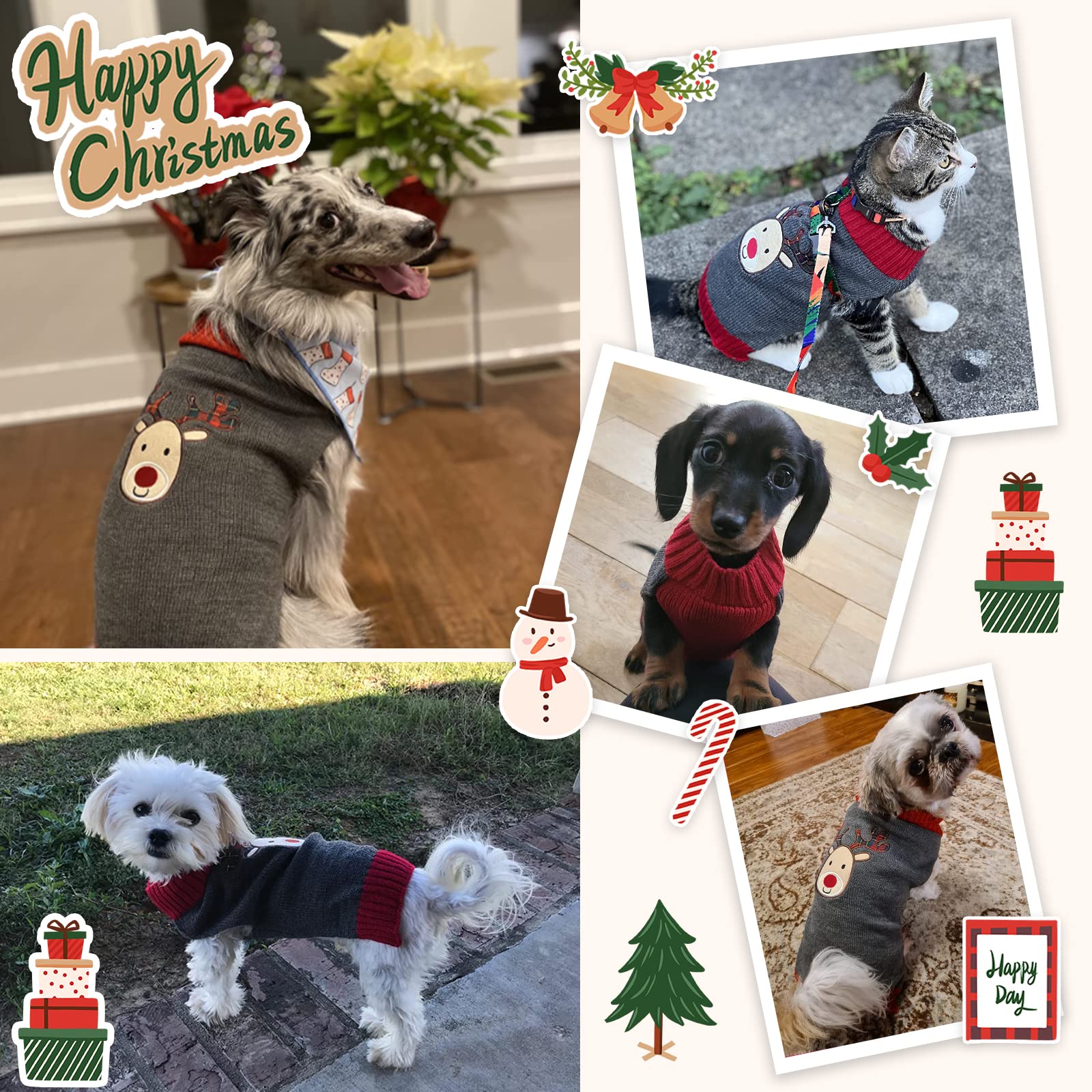 Doggyzstyle Dog Christmas Sweater Xmas Pet Clothes Cute Gray Reindeer Holiday Puppy Cat Costume New Year Gifts For Small Medium