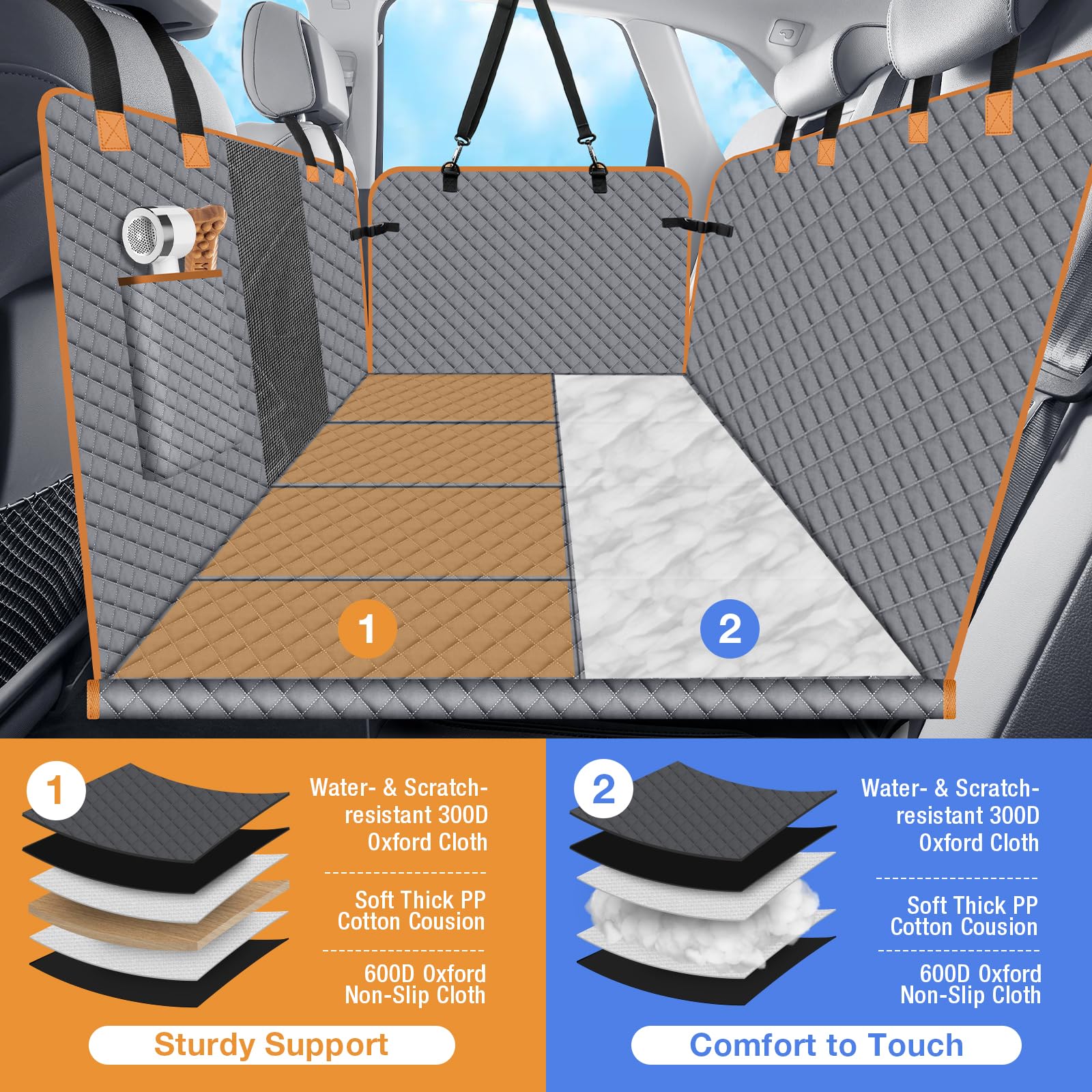 Lekespring Dog Car Seat Cover For Back Seat, Dog Car Bed Cover With Strong Hard Bottom, Back Seat Extender Hammock For Suv Truck