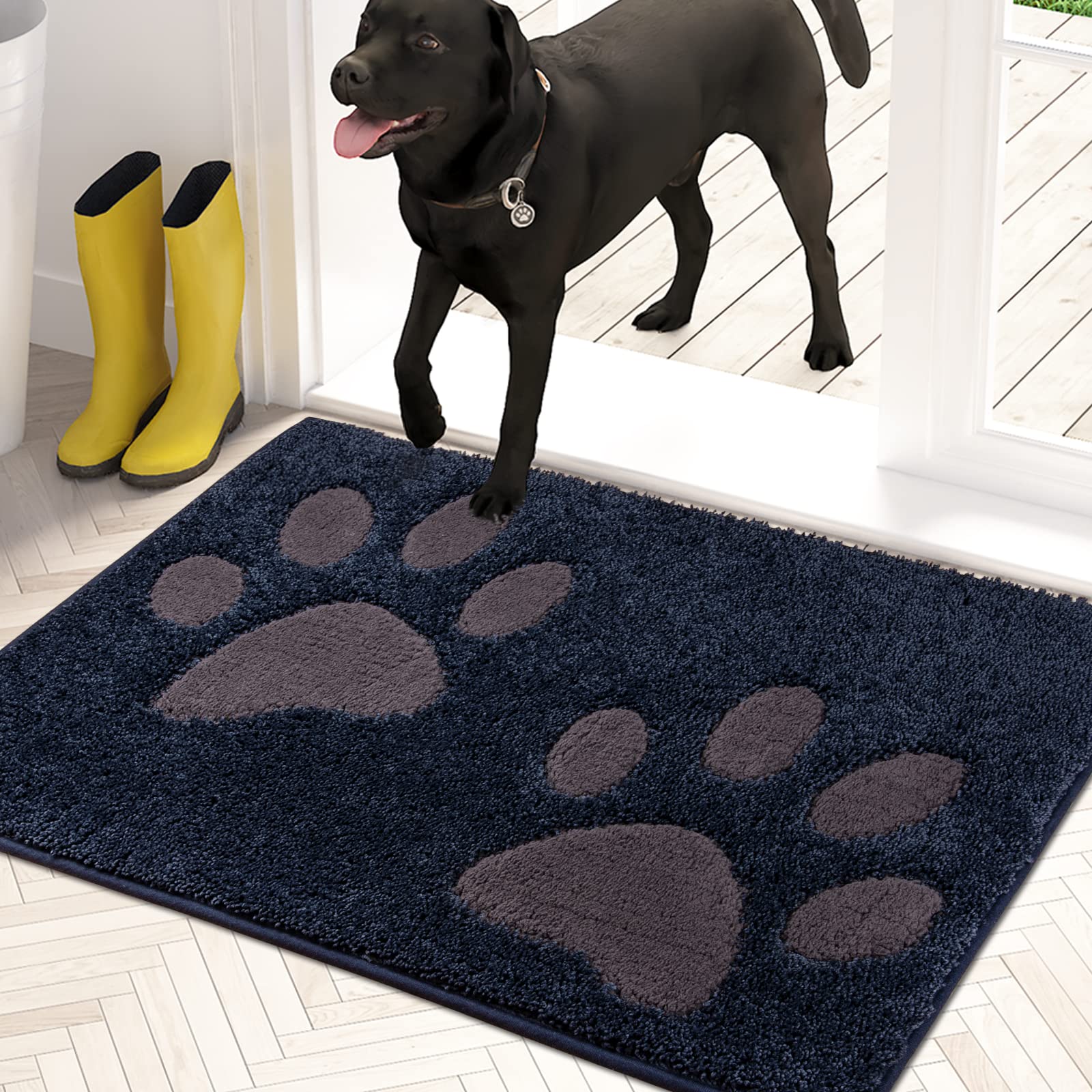 PURRUGS Dirt Trapper Door Mat 24  x 35.5 , Non-Skid/Slip Machine Washable Microfiber Entryway Rug, Dog Doormat, Super Absorbent 