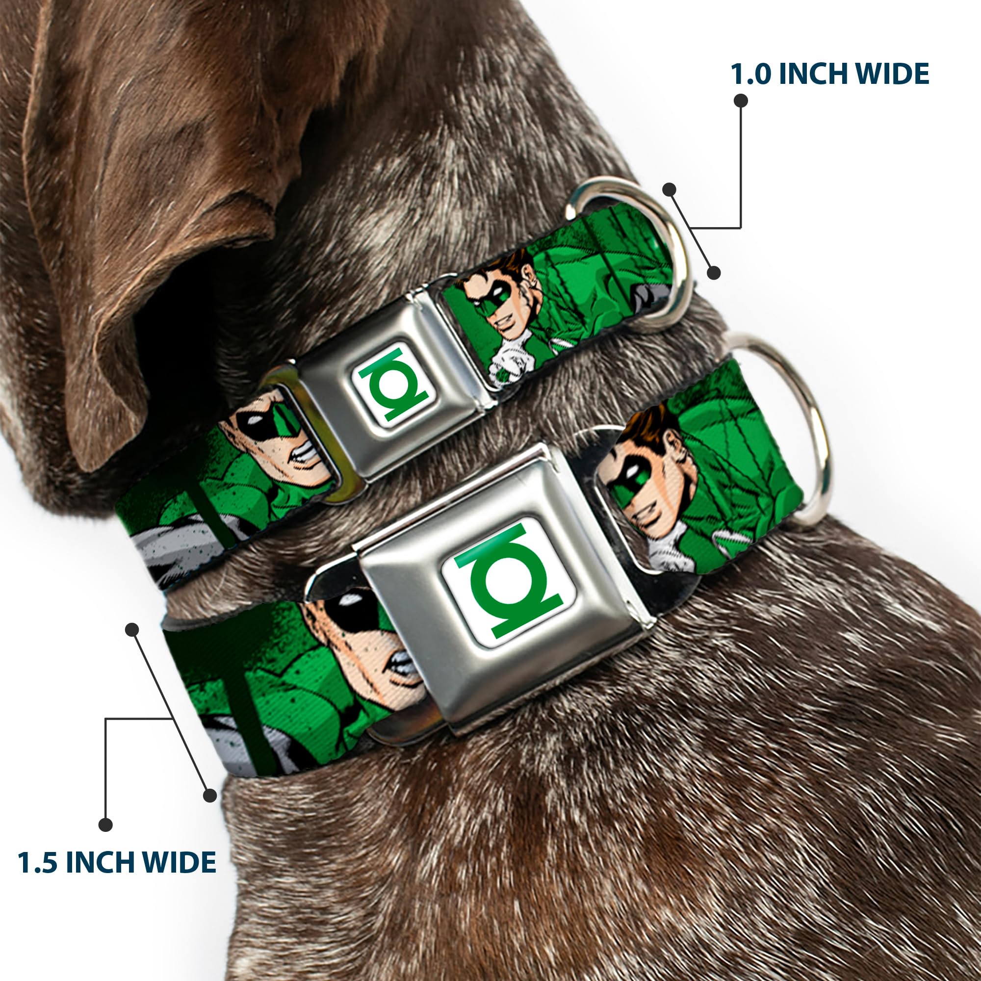 Buckle-Down Seatbelt Buckle Dog Collar - Green Lantern Green Glow W/Text - 1' Wide - Fits 15-26' Neck - Large