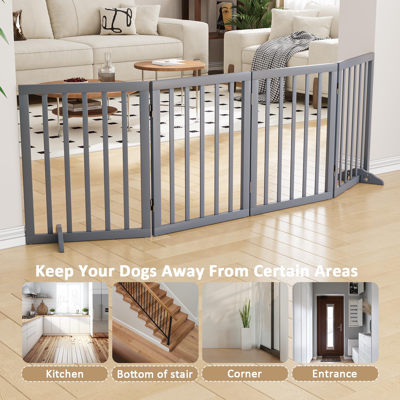 Mino Kesper Dog Gates for Doorways 74-Inch Wide Freestanding Pet Gates for Dogs 24-inch Tall Dog Gates Indoor Stair House