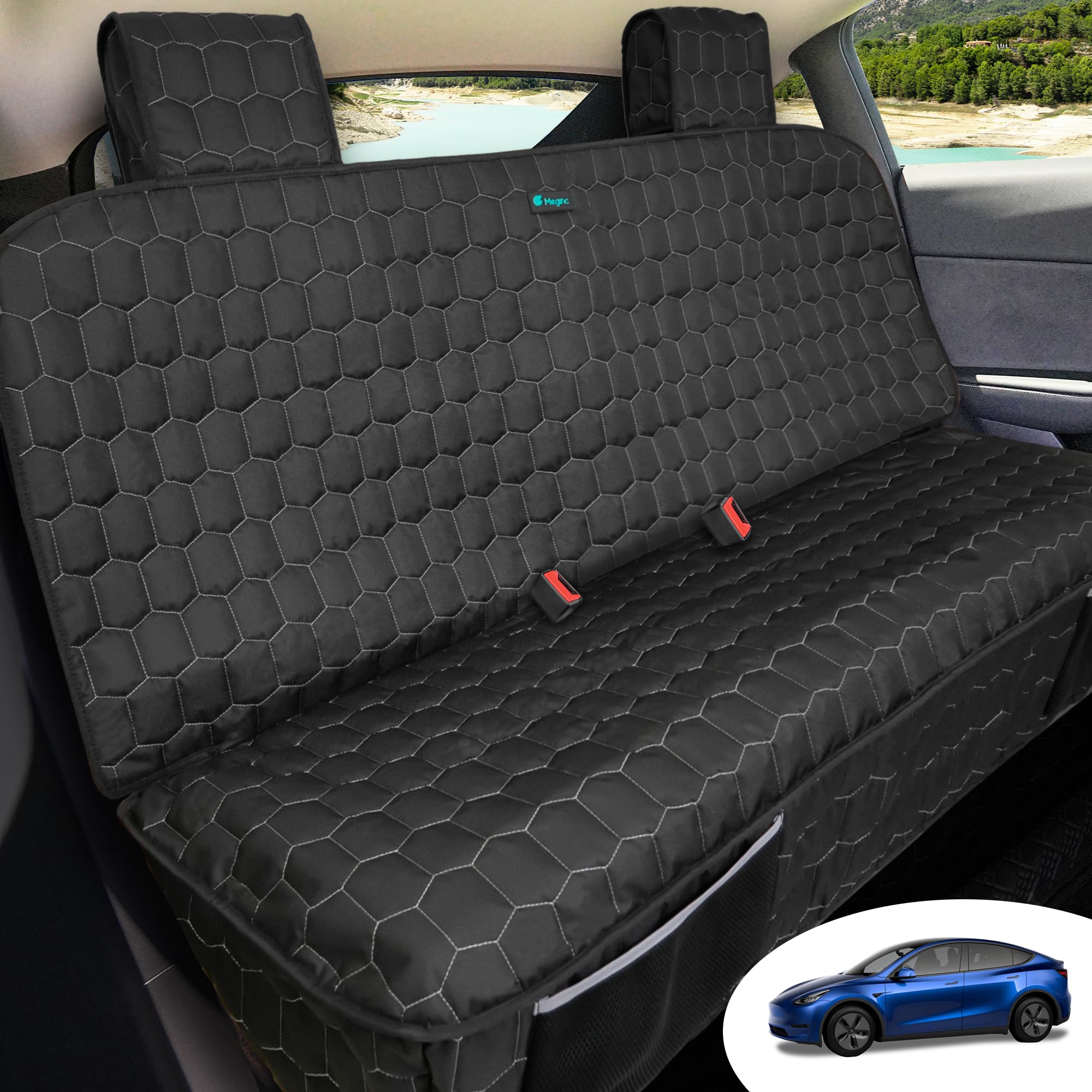 Dog Seat Covers For Tesla Model Y Back Seat Cover For Kids, Heavy Duty Bench Seat Cover With Headrest For Model Y, Non Slip Wate