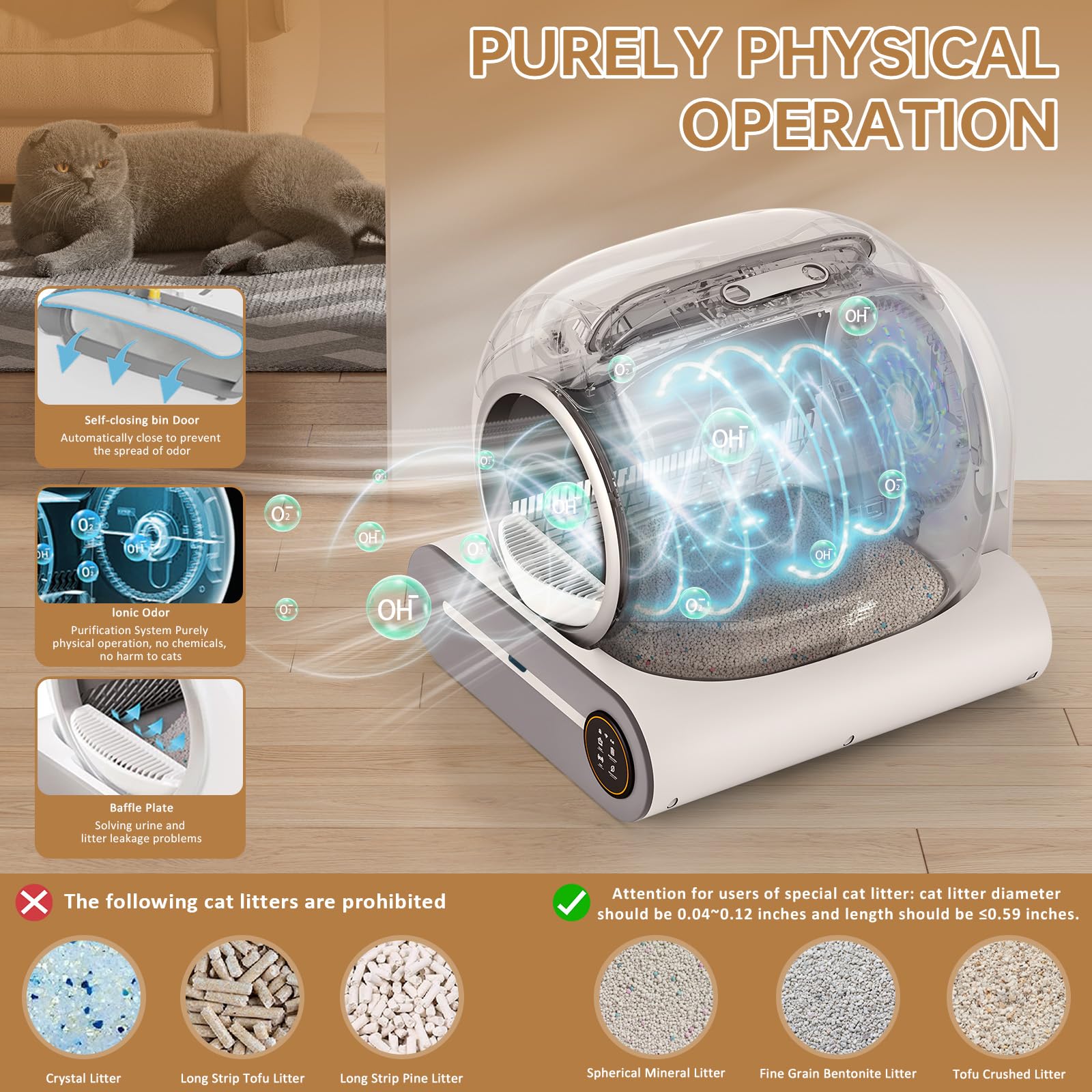 Suw Self Cleaning Litter Box, Automatic Cat Litter Box Self Cleaning For Multiple Cats, 65L+9L Robot, 3 Rolls Grabage Bags, Nega