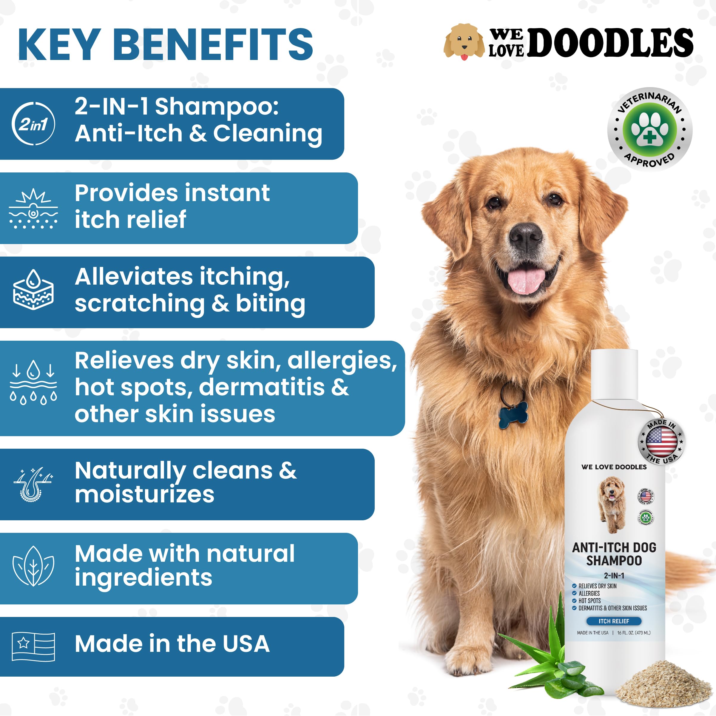 We Love Doodles Premium Anti Itch Dog Shampoo for Sensitive Skin, 16 OZ, Natural Ingredients, Allergy Relief, Made in USA