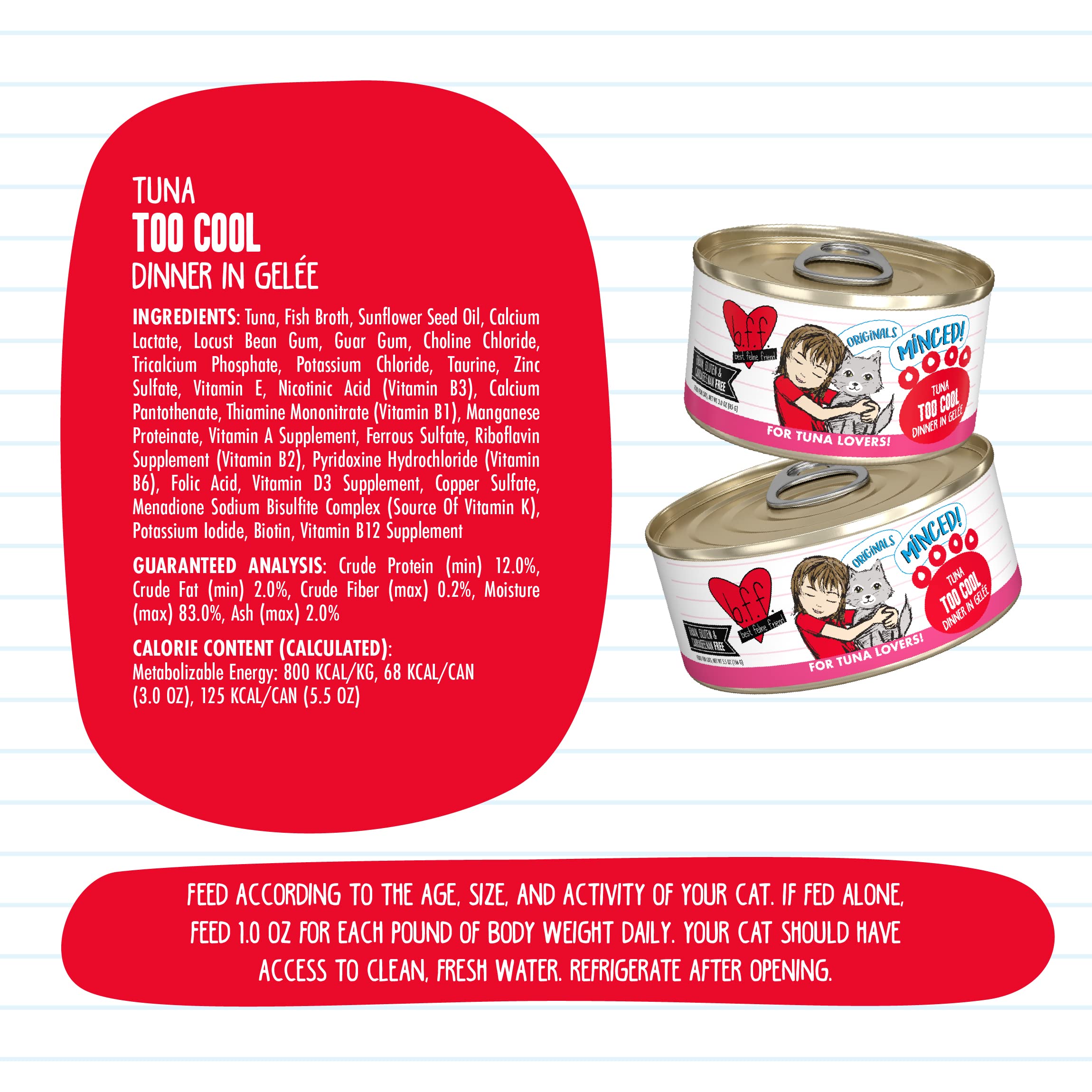 Weruva Best Feline Friend (B.F.F.) Tuna Too Cool with Red Meat Tuna in Gel  e Cat Food, 5.5oz Can (Pack of 24)