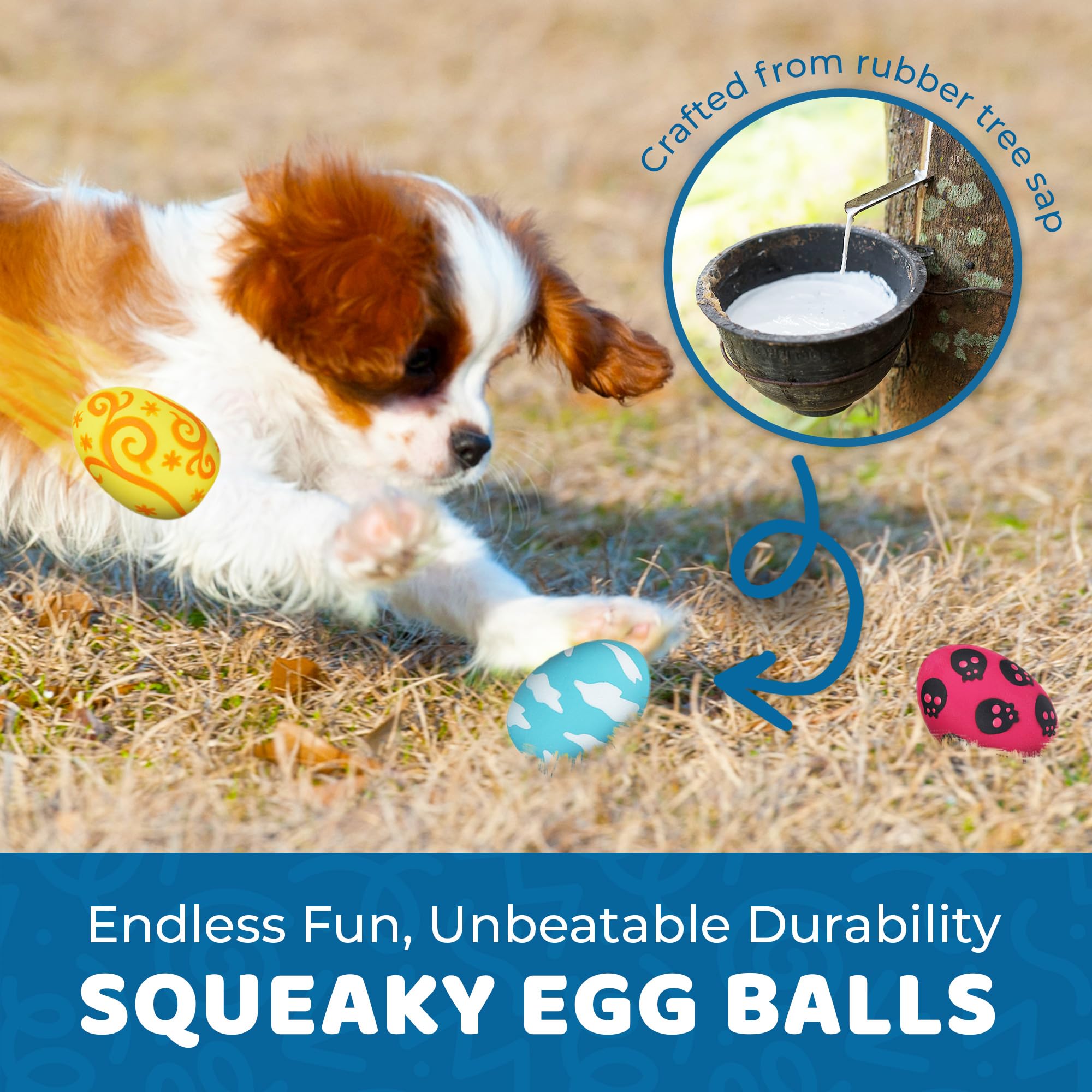 Sungrow Squeak Balls For Dogs, Companion For Puppies And Small Breeds, 3 Assorted Easter Egg Designs, Indoor, Outdoor Interactiv