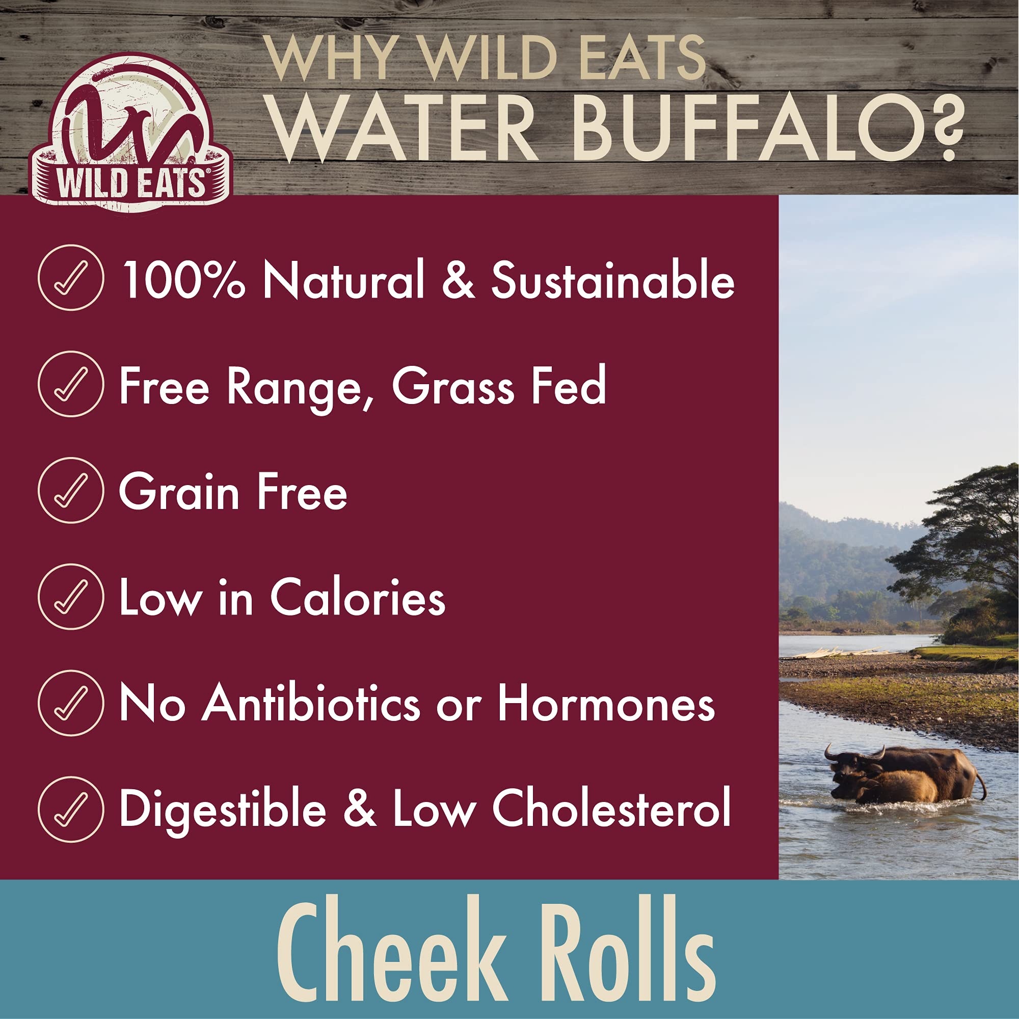 Wild Eats Water Buffalo 9 Retriever Style Cheek Roll Dog Chews-3 Pack (Long Lasting Dog Chews, Dog Treats, Dog Bones for Aggress