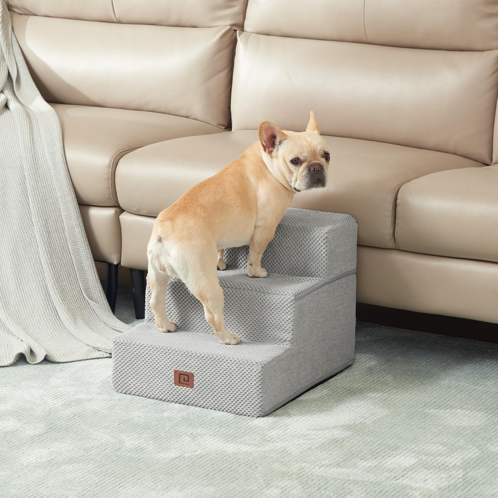 Eheyciga Dog Stairs For Small Dogs 13.5' H, 3-Step Dog Steps For Couch Sofa And Chair, Pet Steps For Small Dogs And Cats, Non-Slip Balanced Dog Indoor Ramp, Light Grey