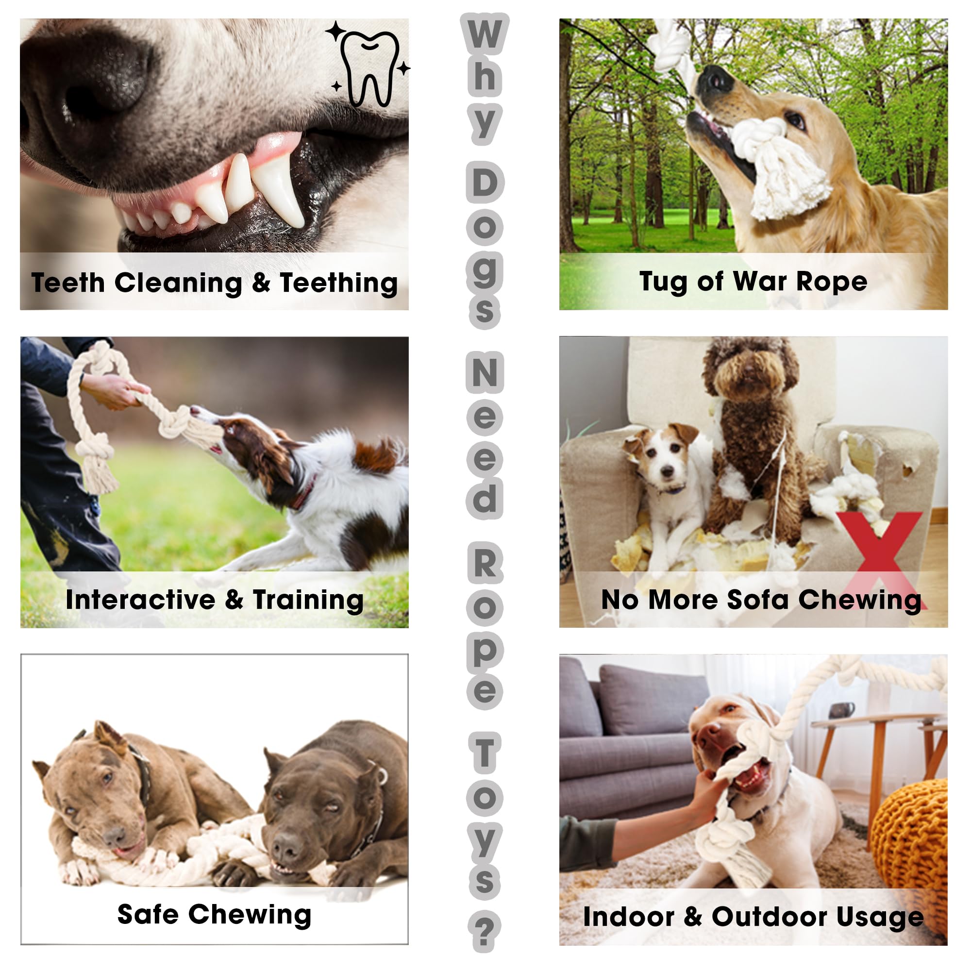 Barida Natural White Cotton Tough Dog Rope Toy. Non Toxic And Premium Rope Dog Tug Toy For Medium & Large Dogs.