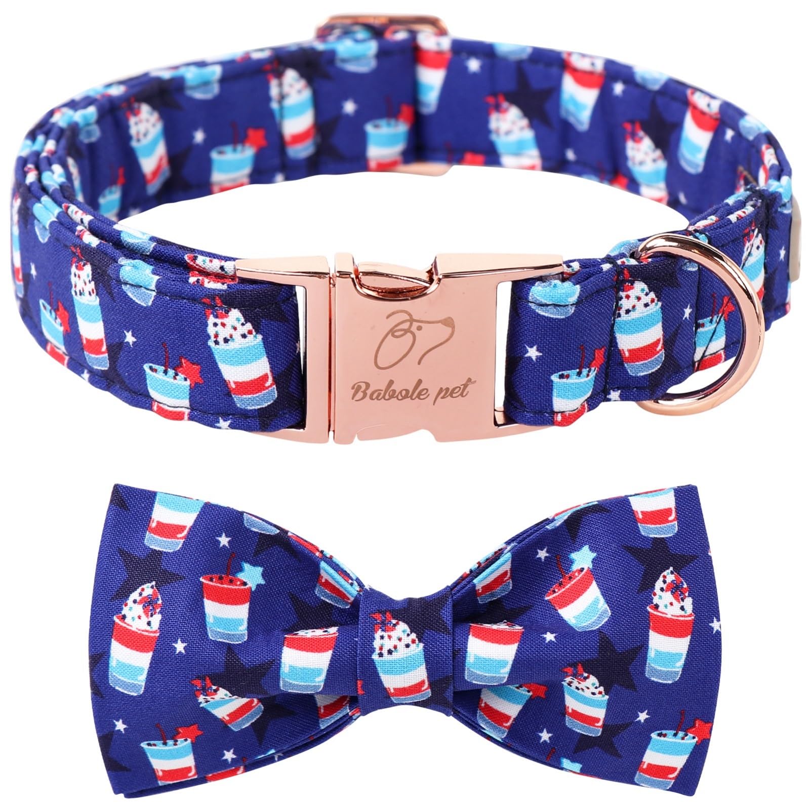 Babole Pet 4Th Of July Dog Collar With Bow Tie - American Flag Day Patriotic Dog Collars Blue Star Sundae Summer Bowtie Collar F