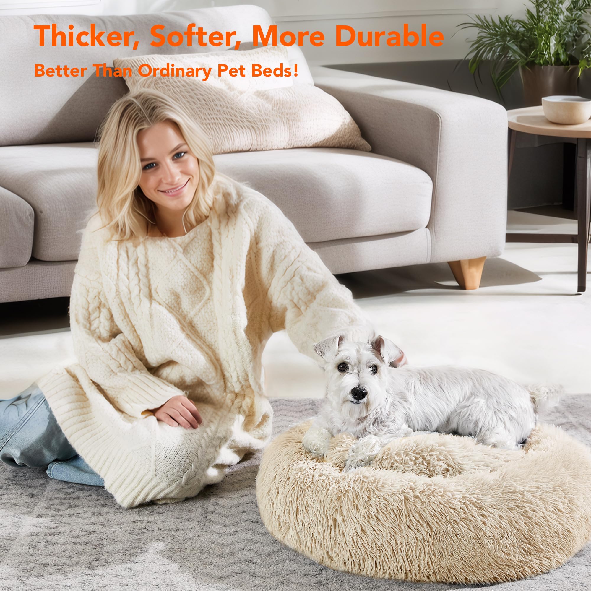 Deconovo Calming Dog Bed For Medium Dogs - Donut Washable Medium Pet Bed, 30 Inches Anti-Slip Round Fluffy Plush Faux Fur Cat Be