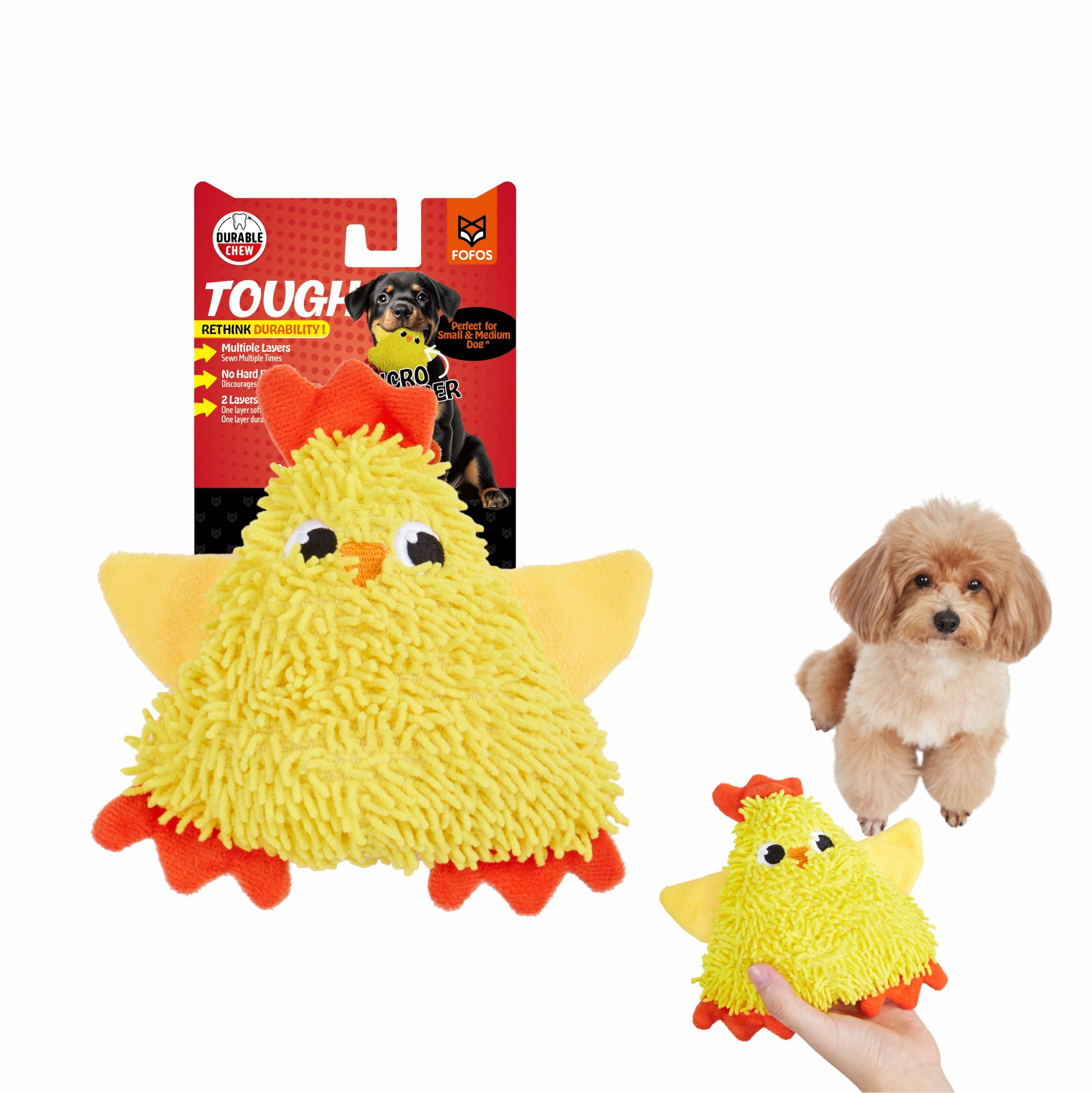 BarkButler x FOFOS Tough Chick Dog Toy  Soft & Squeaky Toys for Dogs, Small Dog Toys (010kgs)  Yellow