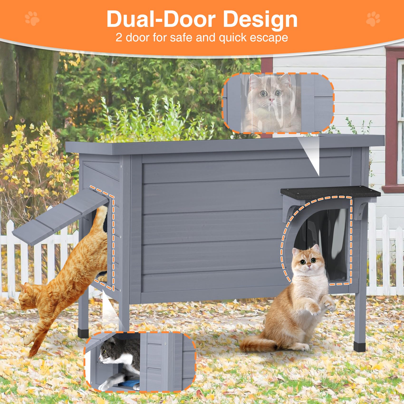 PETIMBER Outdoor Cat House - Heated Cat House for Outside, Wooden Insulated Cat Houses Outdoor, Winter Warm Cat Home Weatherproo