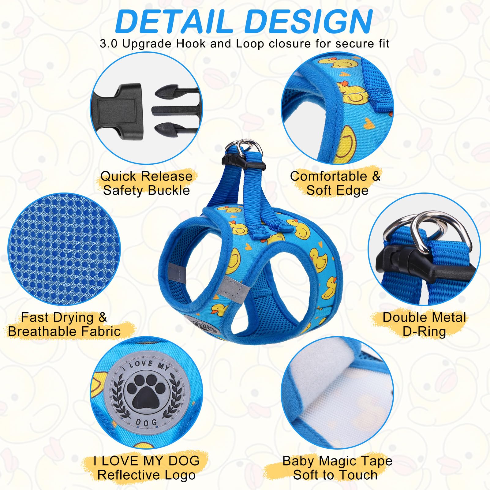 BEAUTYZOO Step in Dog Harness and Leash Set, Reflective No Pull No Choke, Duck Blue, XSmall for Small Medium Large Dogs Cats