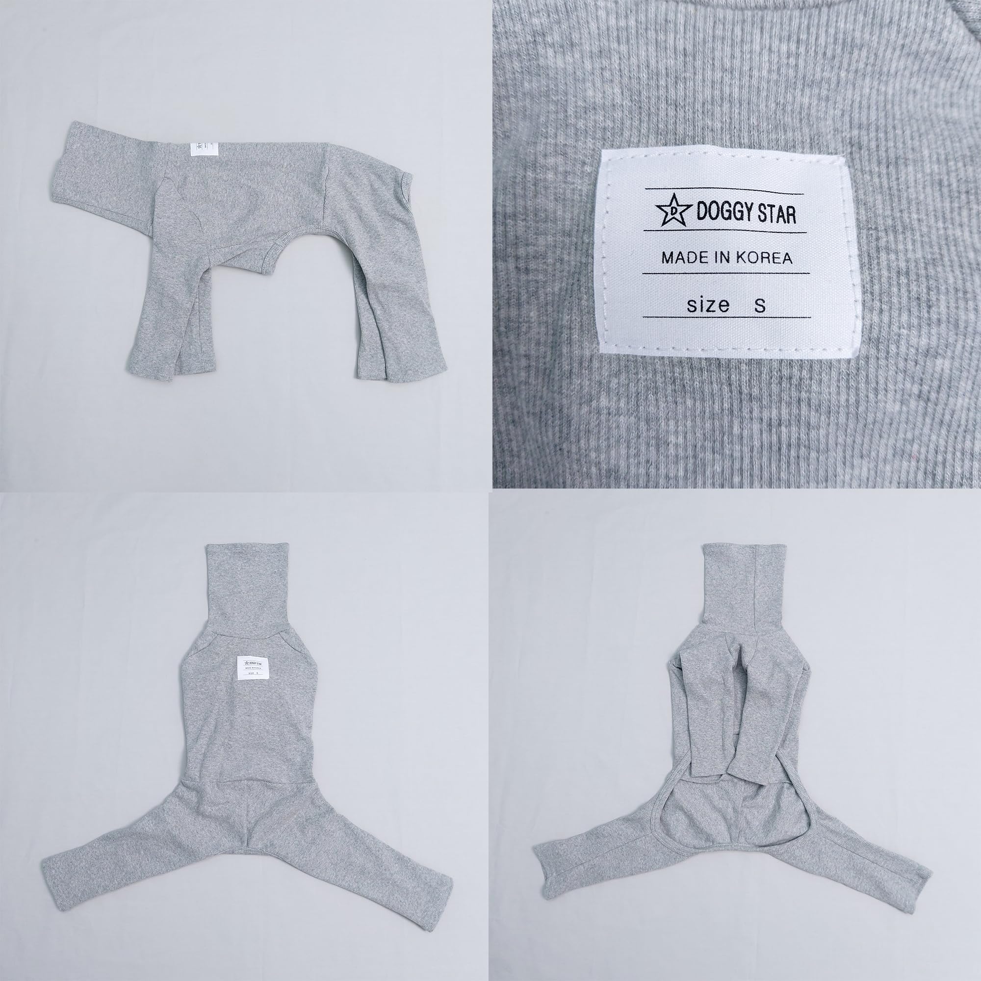 D Doggy Star Italian Greyhound Clothes Stretchable Onesie Whippet For Dog (S,Ribbed Grey)