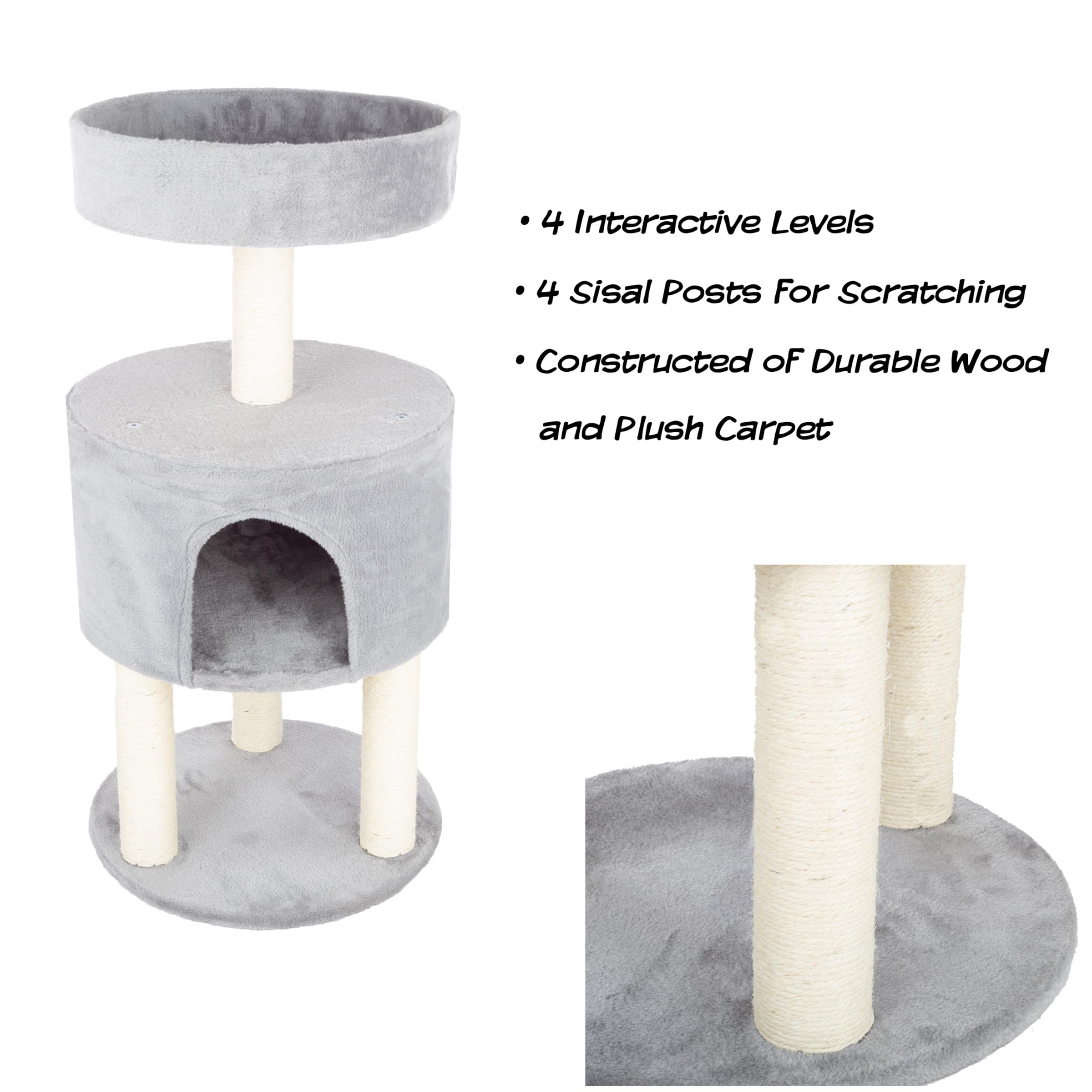 4-Tier Round Cat Tower - Large Cat Condo, Napping Perch, And 4 Sisal Rope Scratching Posts - Cat Tree For Indoor Cats By Petmake
