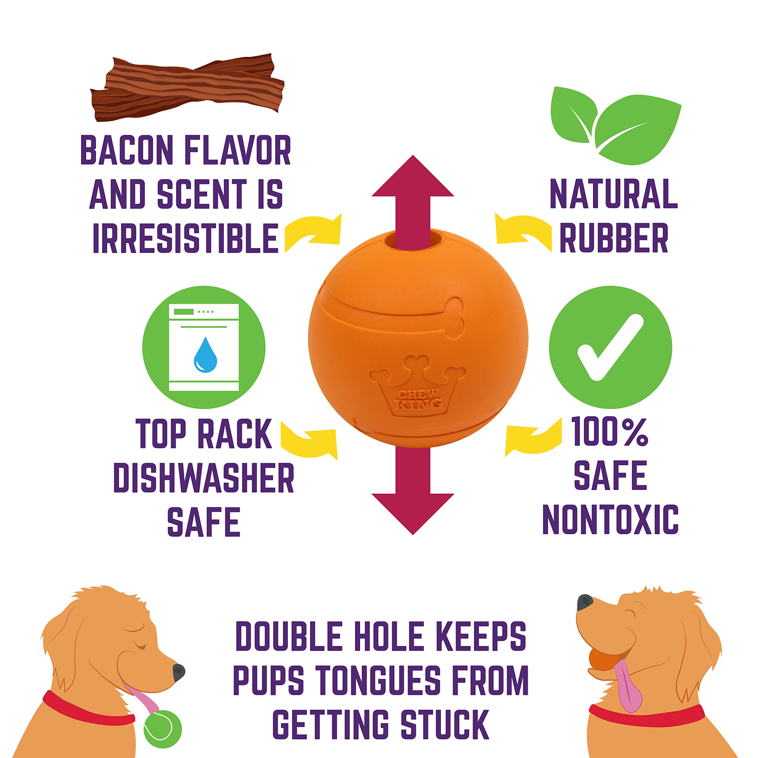 Chew King Dog 2.5 Inch Bacon Flavor Rubber Balls 3 Pack Large Breeds