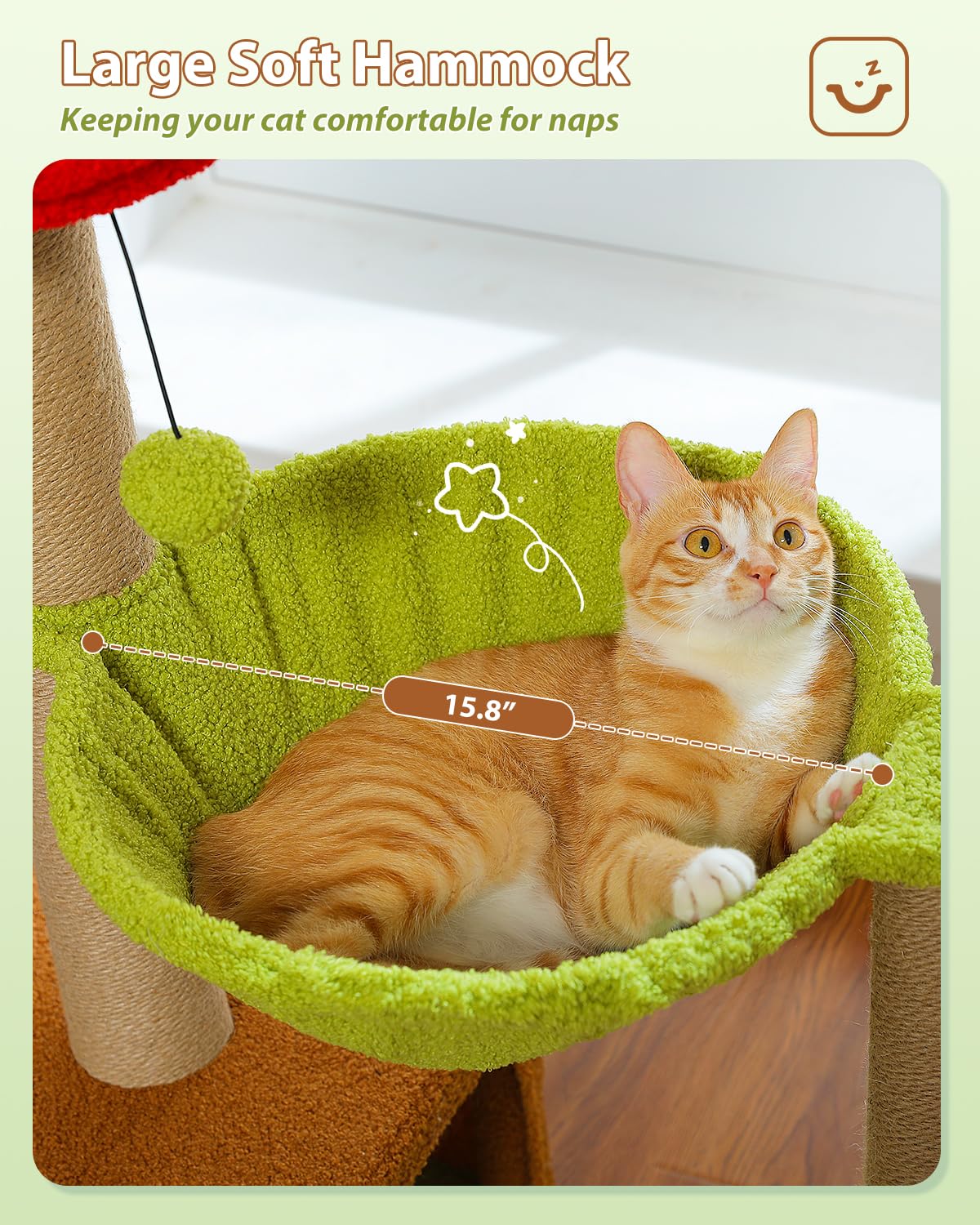 Muttros Flower Cat Tree With Sisal Scratching Posts, 35'' Cute Cat Tower With Large Green Hammock For Small Indoor Cats, Cat Con