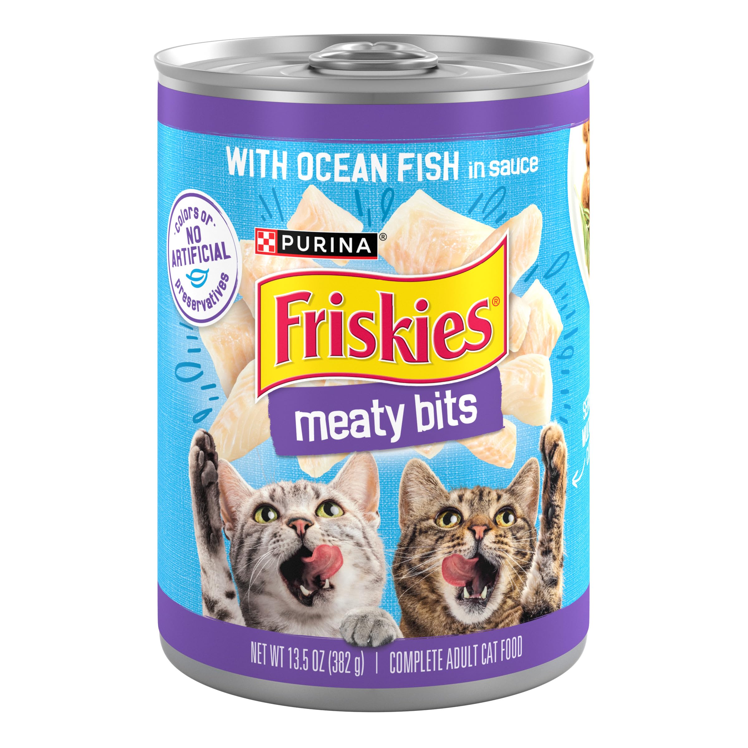 Purina Friskies Meaty Bits with Ocean Fish in Sauce Multi Cat Wet Cat Food - 13.5 Ounces (Pack of 12)