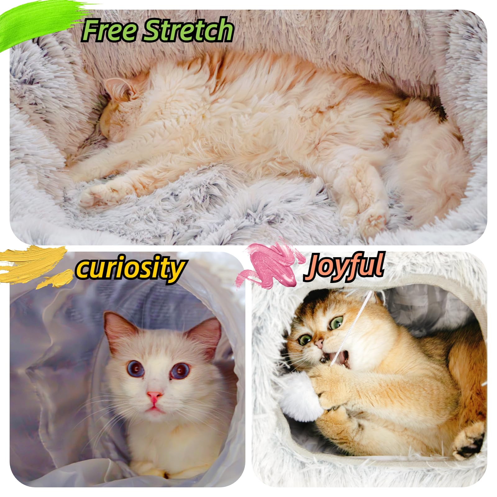 XxingSheep Extra Large Cat Tunnel Bed for Indoor Cats Peekaboo Cat Cave Donut with Center Mat