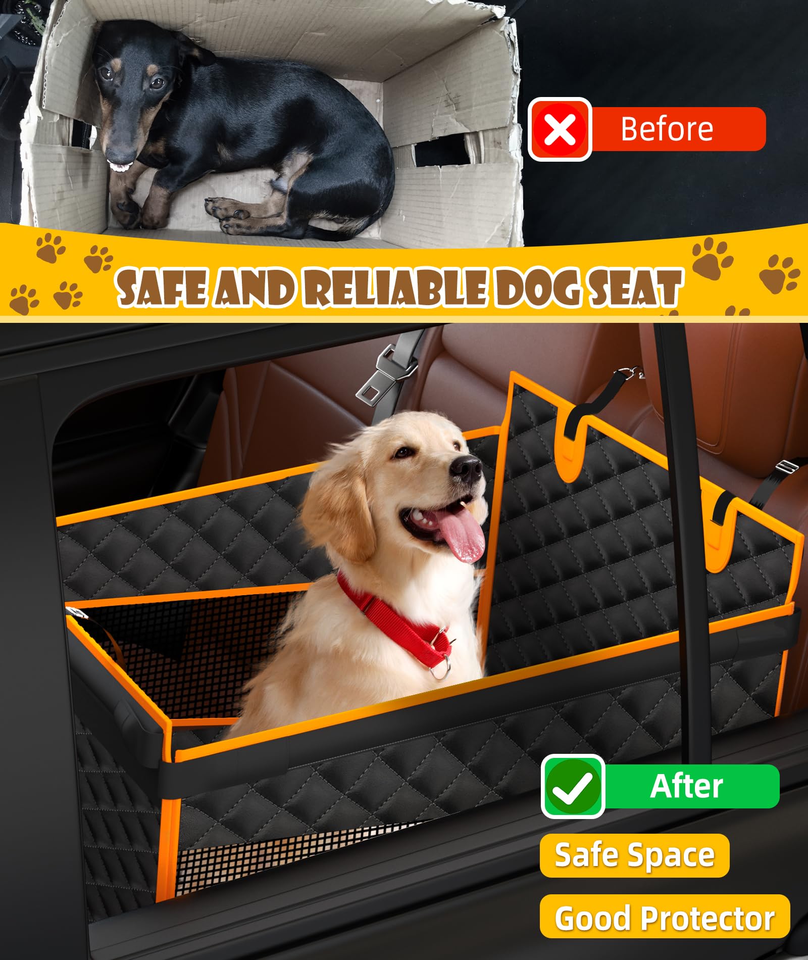 Epn Dog Car Seat For Large Dogs, Foldable Pet Car Seat With Waterproof Oxford Fabric, Non-Slip Bottom, Reinforced Support & Stor