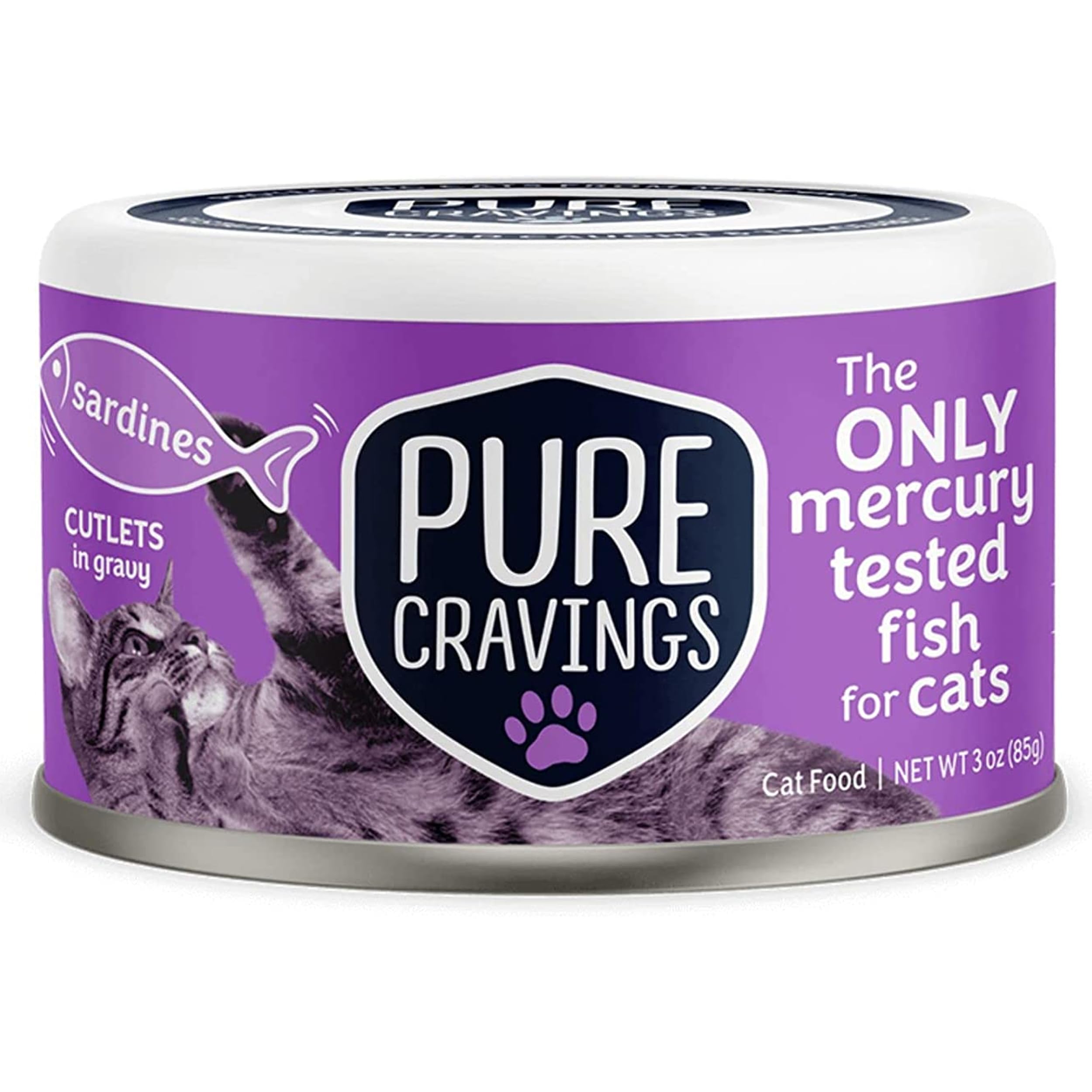 Pure Cravings Wet Cat Food Canned Sardines Cutlets in Gravy, Every Catch is Mercury-Tested, Moist Can Fish for Cats, Grain-Free,