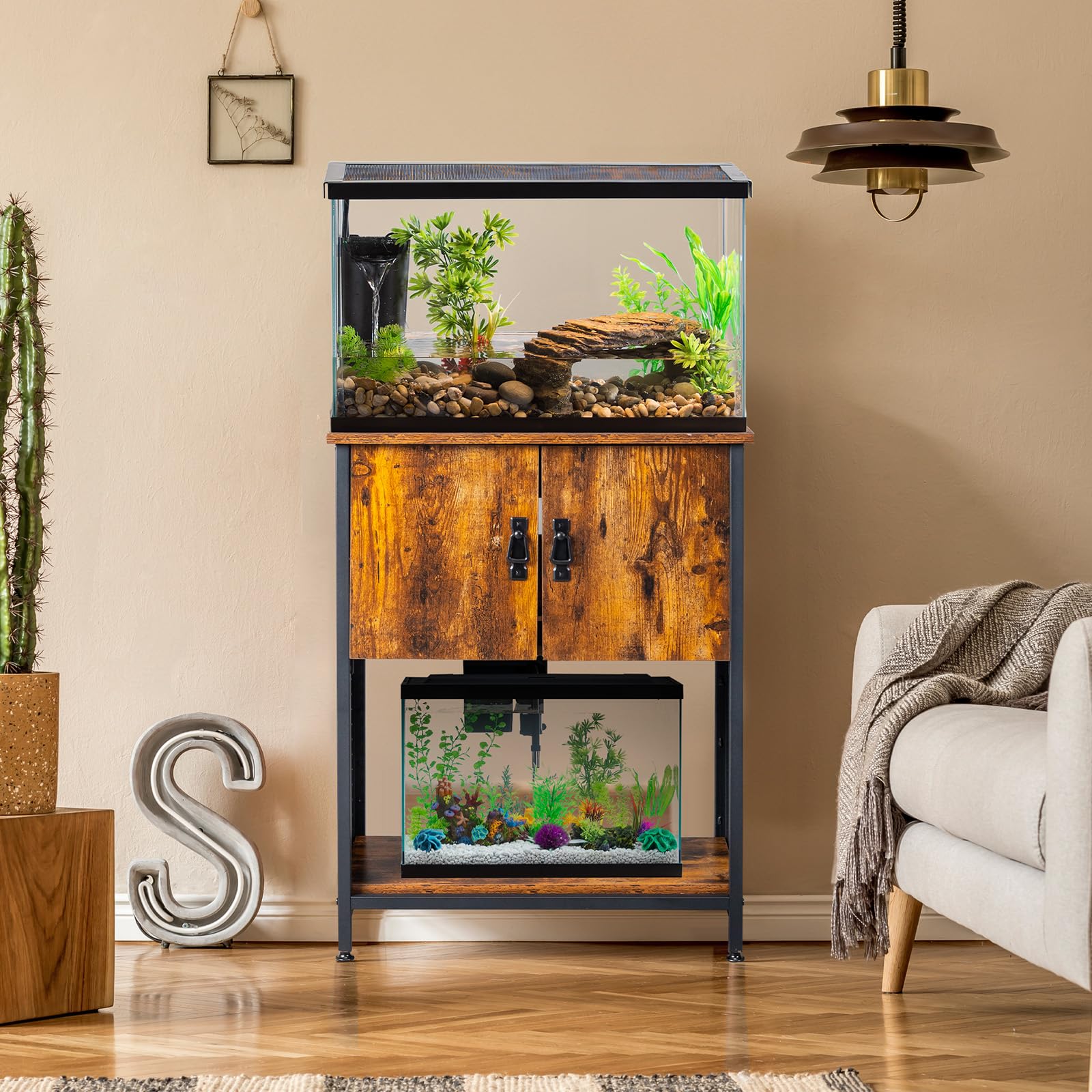 VINGLI 20 Gallon Fish Tank Stand, Metal Frame Aquarium Stand with Cabinet for Double Fish Tank & Accessories Storage, 25.99  L*